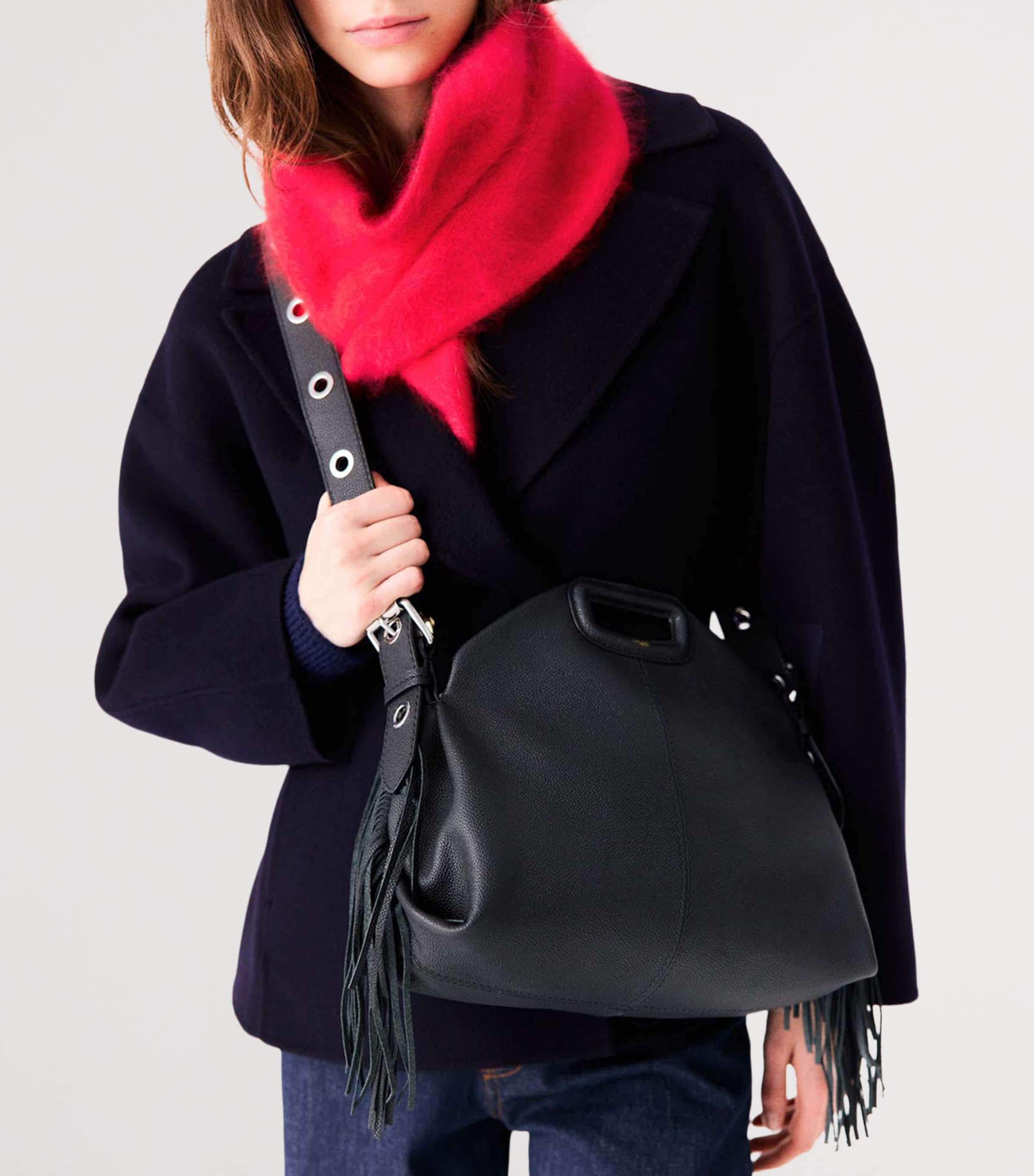 Maje Grained Leather Miss M Shoulder Bag Black Image 3