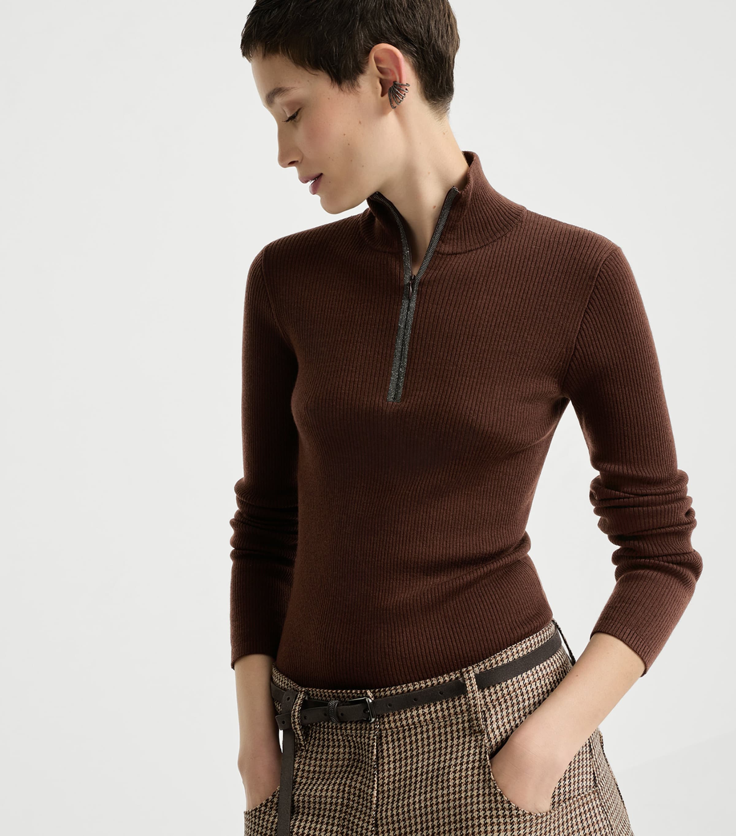 Brunello Cucinelli Womens Wool-Cashmere Half-Zip Sweater Image 4