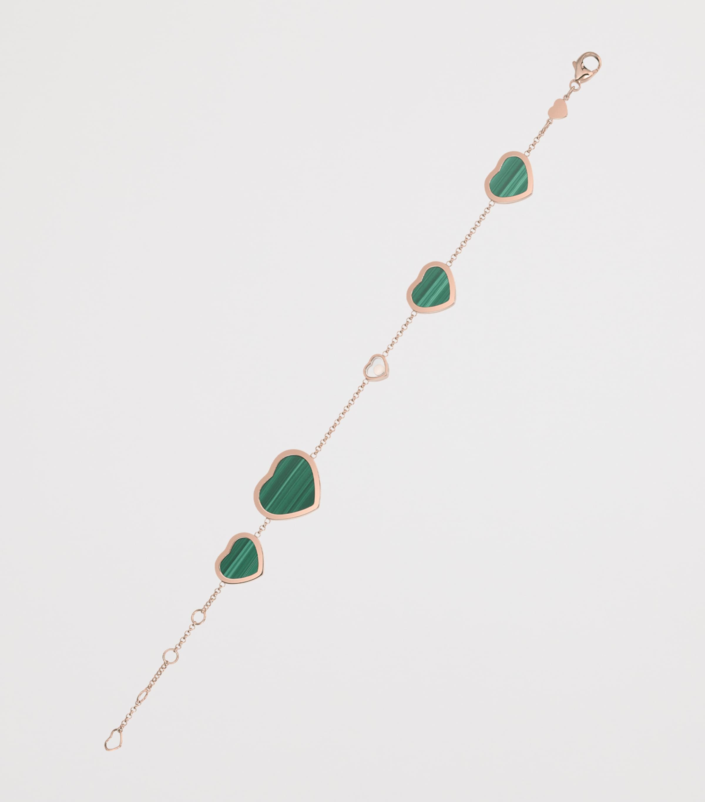 Rose Gold, Diamond and Malachite Happy Hearts Bracelet 18K ROSE GOLD Image 4