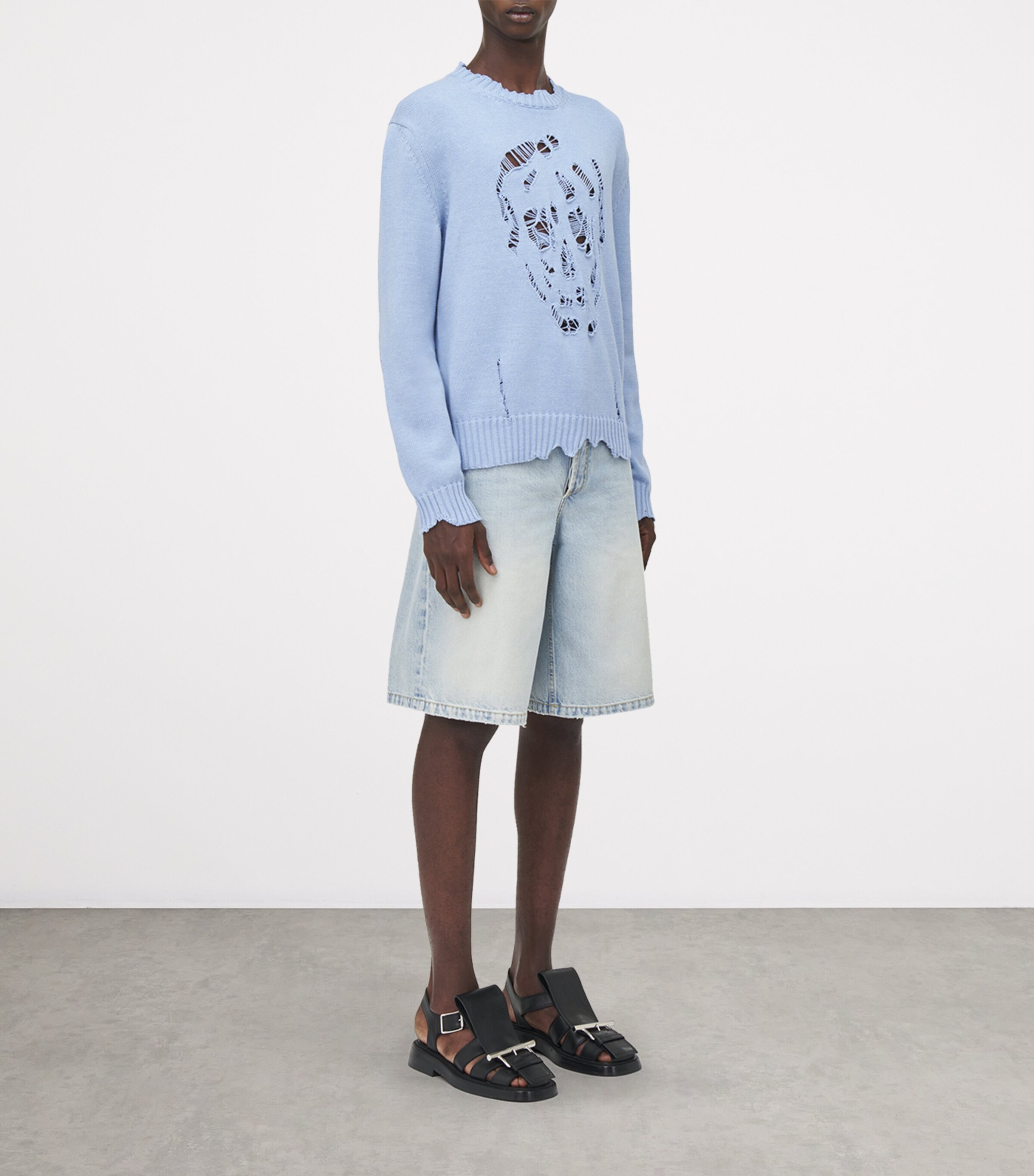 Cotton Distressed Skull Sweater 4331 Image 3