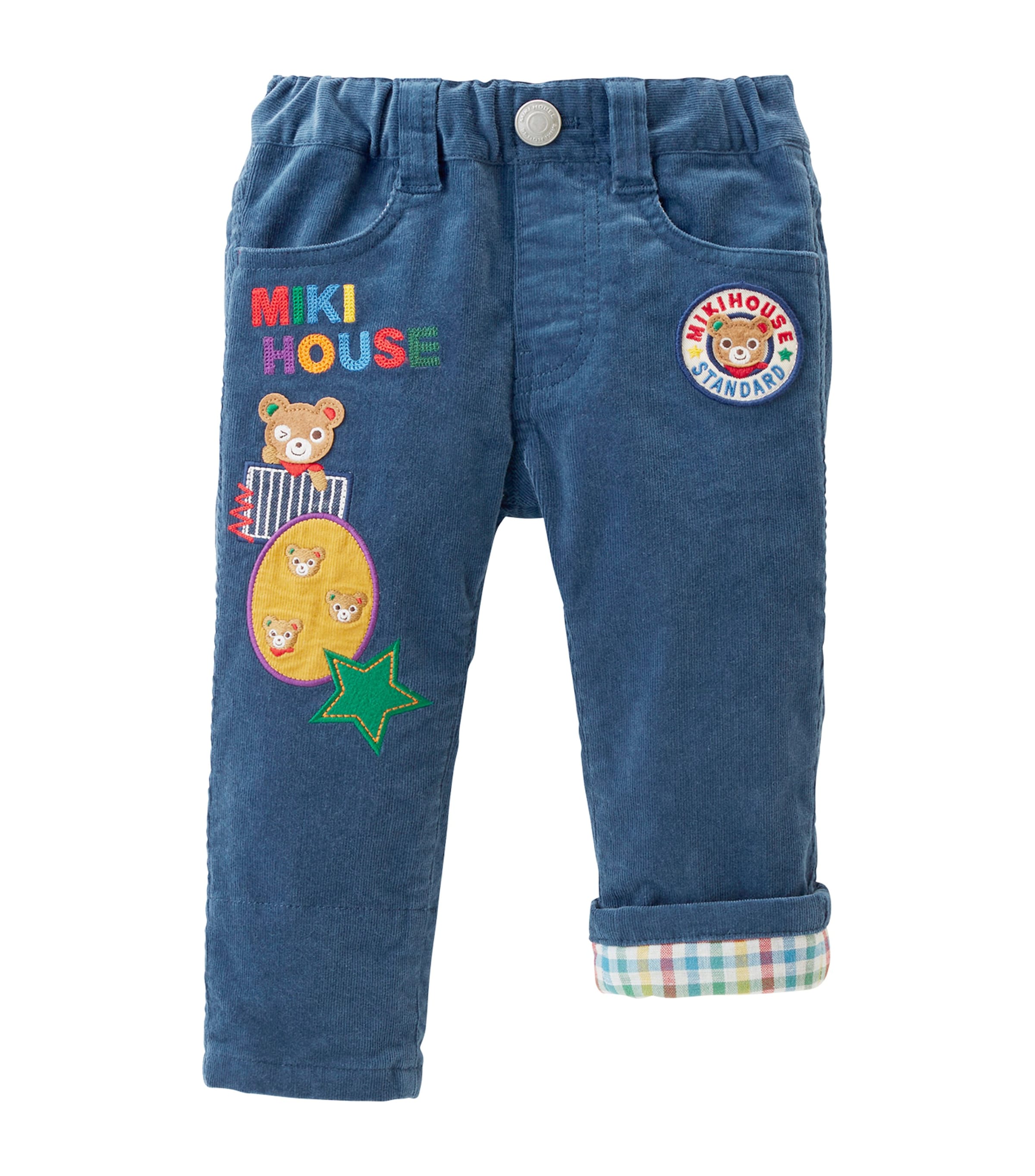 Miki House Kids' Embroidered Patchwork Jeans In Navy