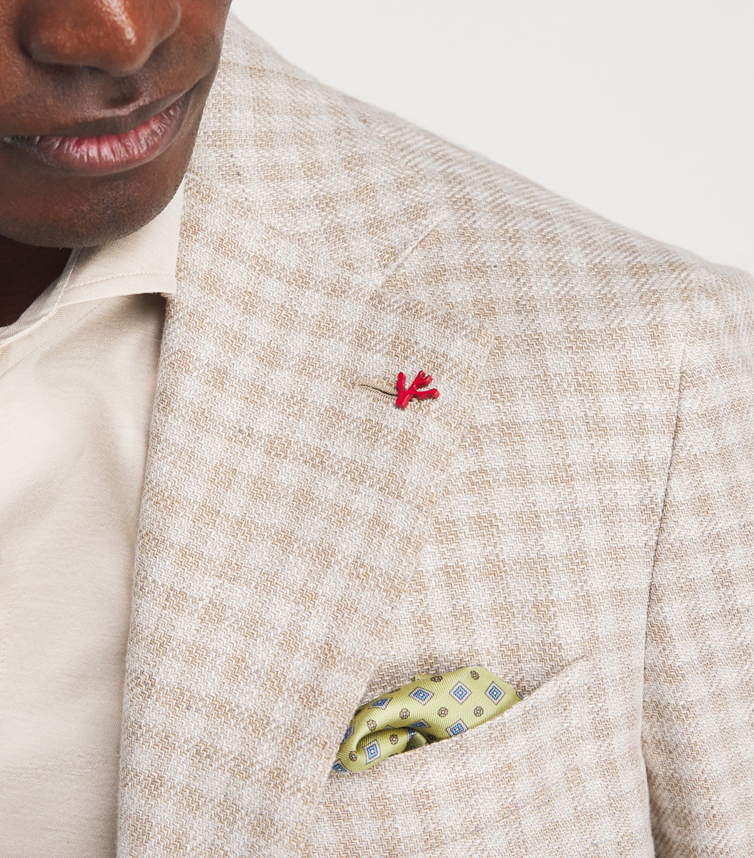 Isaia Mens Linen-Wool-Silk Check Blazer Image 3