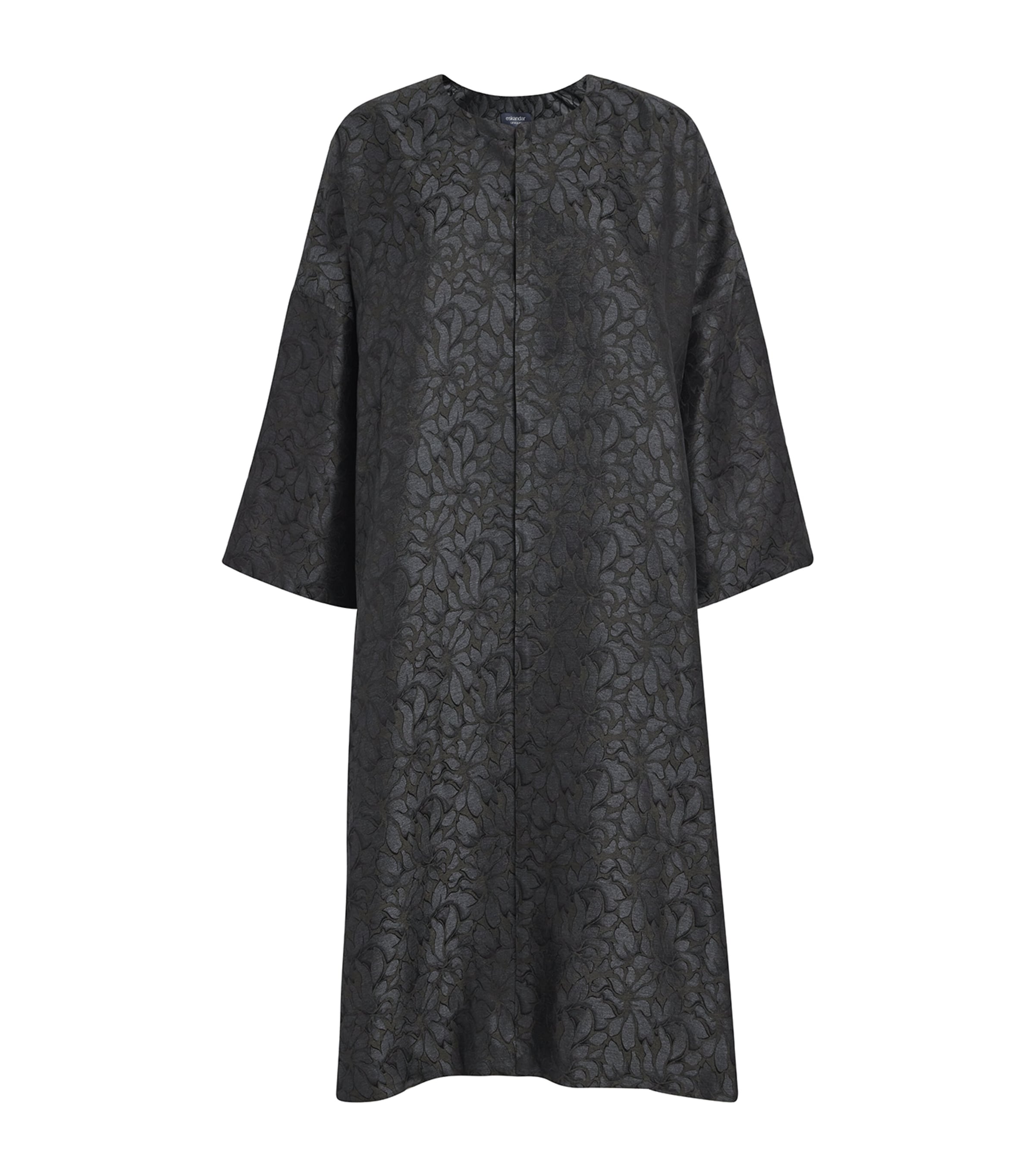 Eskandar Silk Jacquard Long Coat In Grey