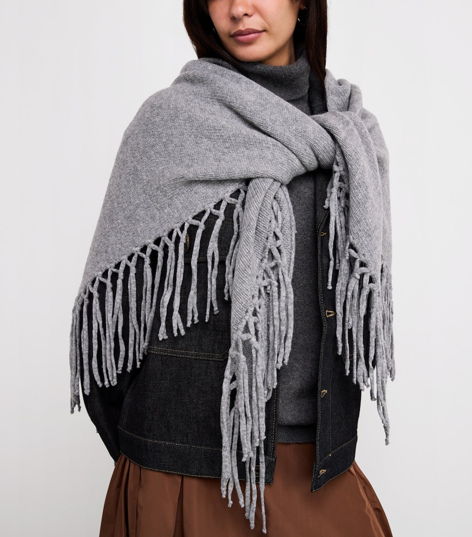 Virgin Wool Fringed Shawl MEDIUM GREY Image 3