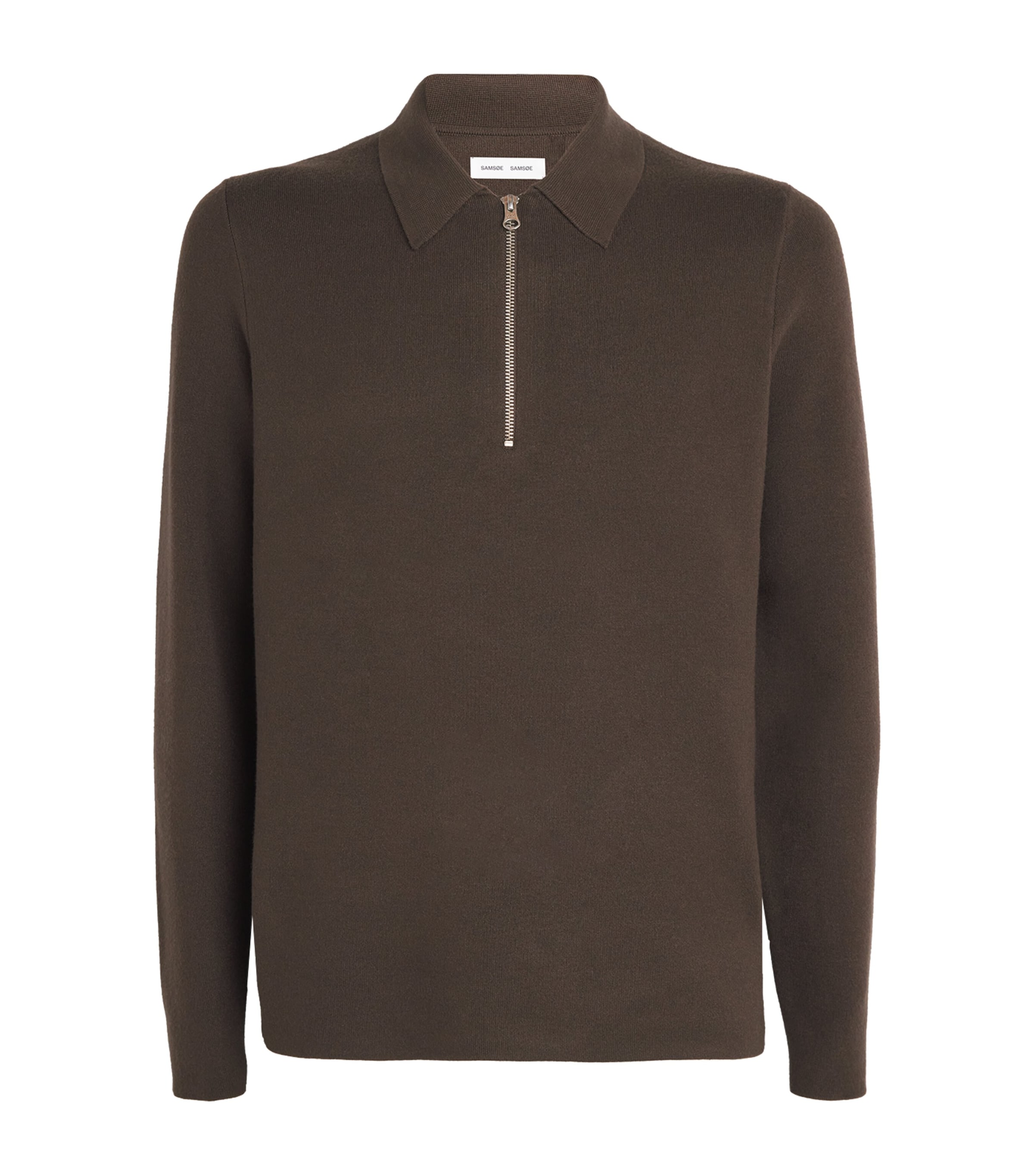 Samsoe & Samsoe Half-zip Polo Shirt In Brown