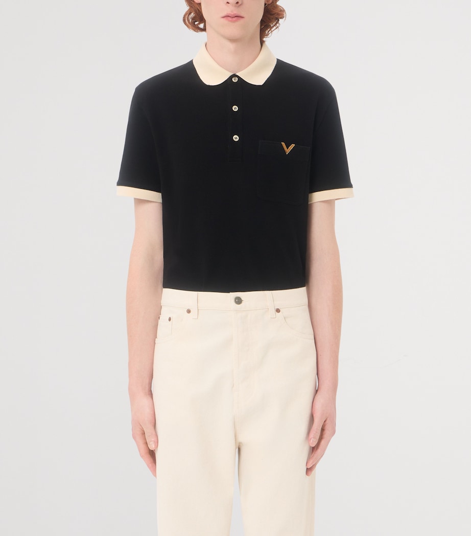 Valentino Garavani Mens Cotton Jersey VGold Polo Shirt Image 2