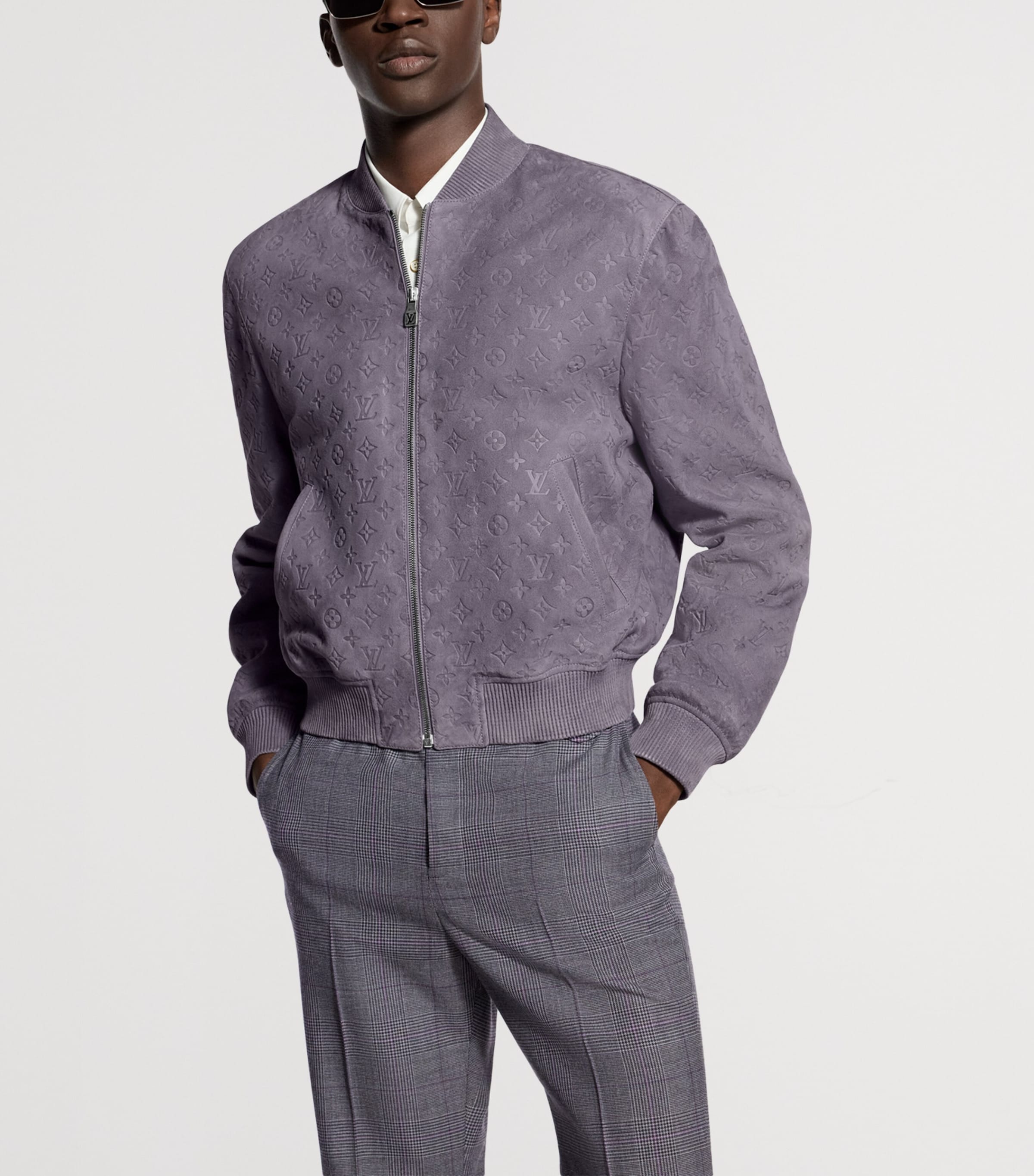LOUIS VUITTON Mens Nubuck Leather Monogram Bomber Jacket Mauve Image 2