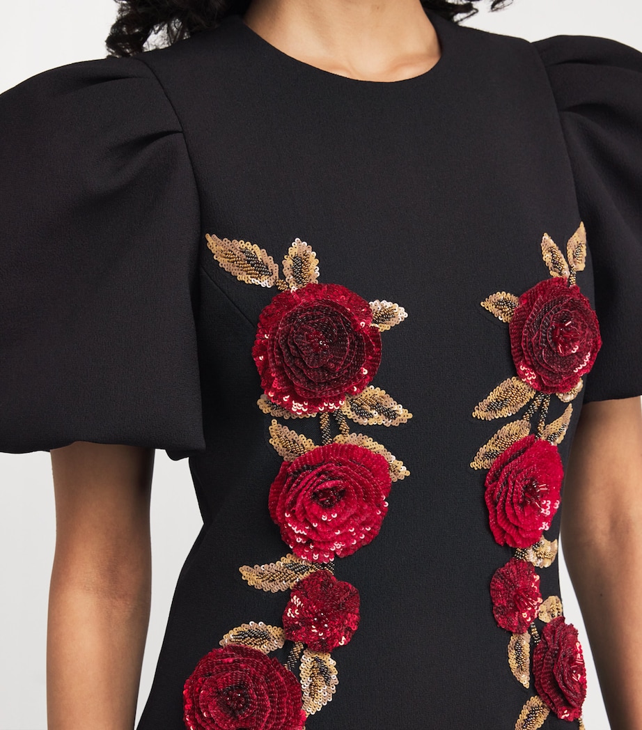 Appliqué Rosetta Midi Dress BLACK Image 5