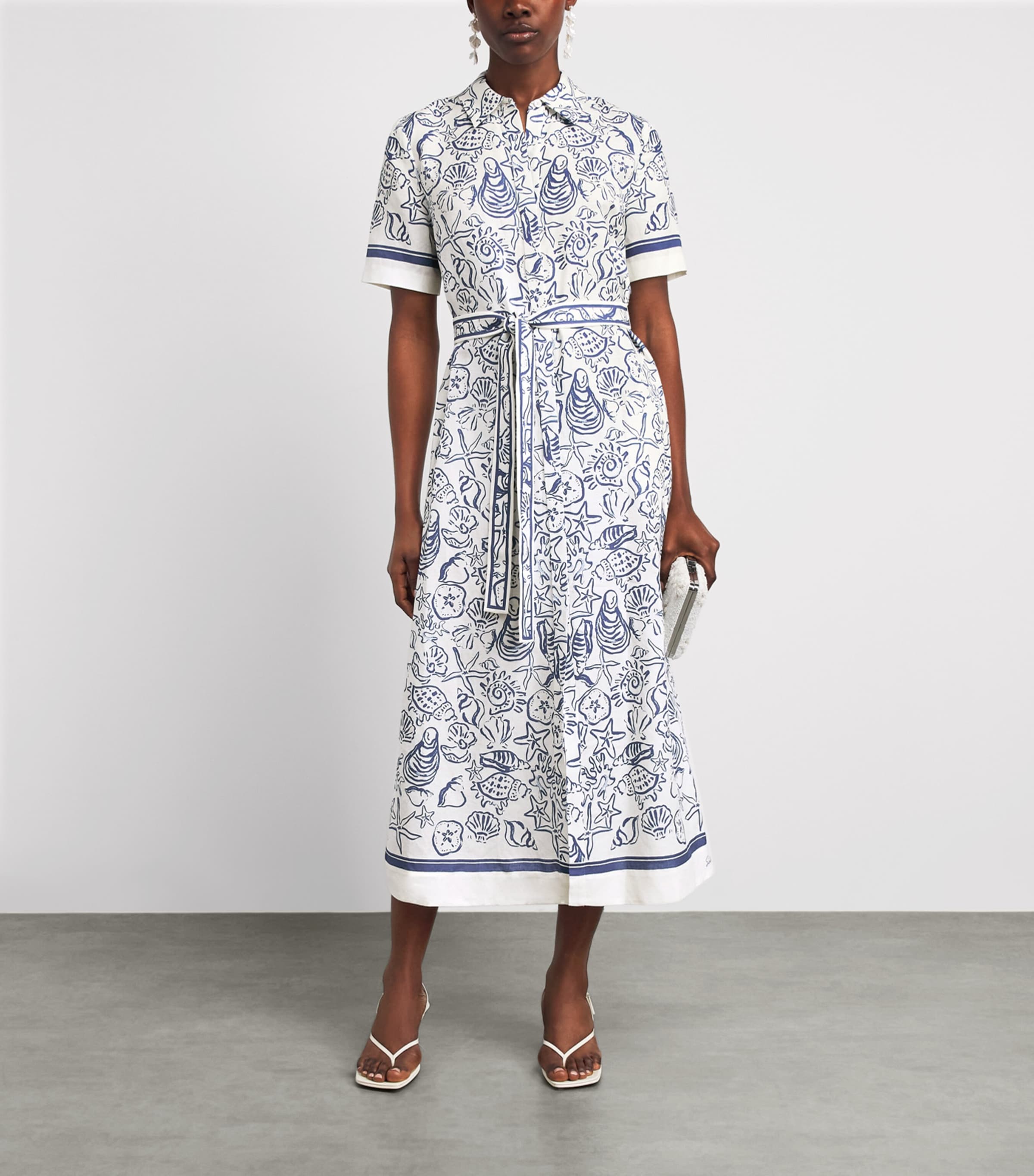 Simkhai Womens Linen-Blend Audria Shirt Dress Blueberry Multi Image 2