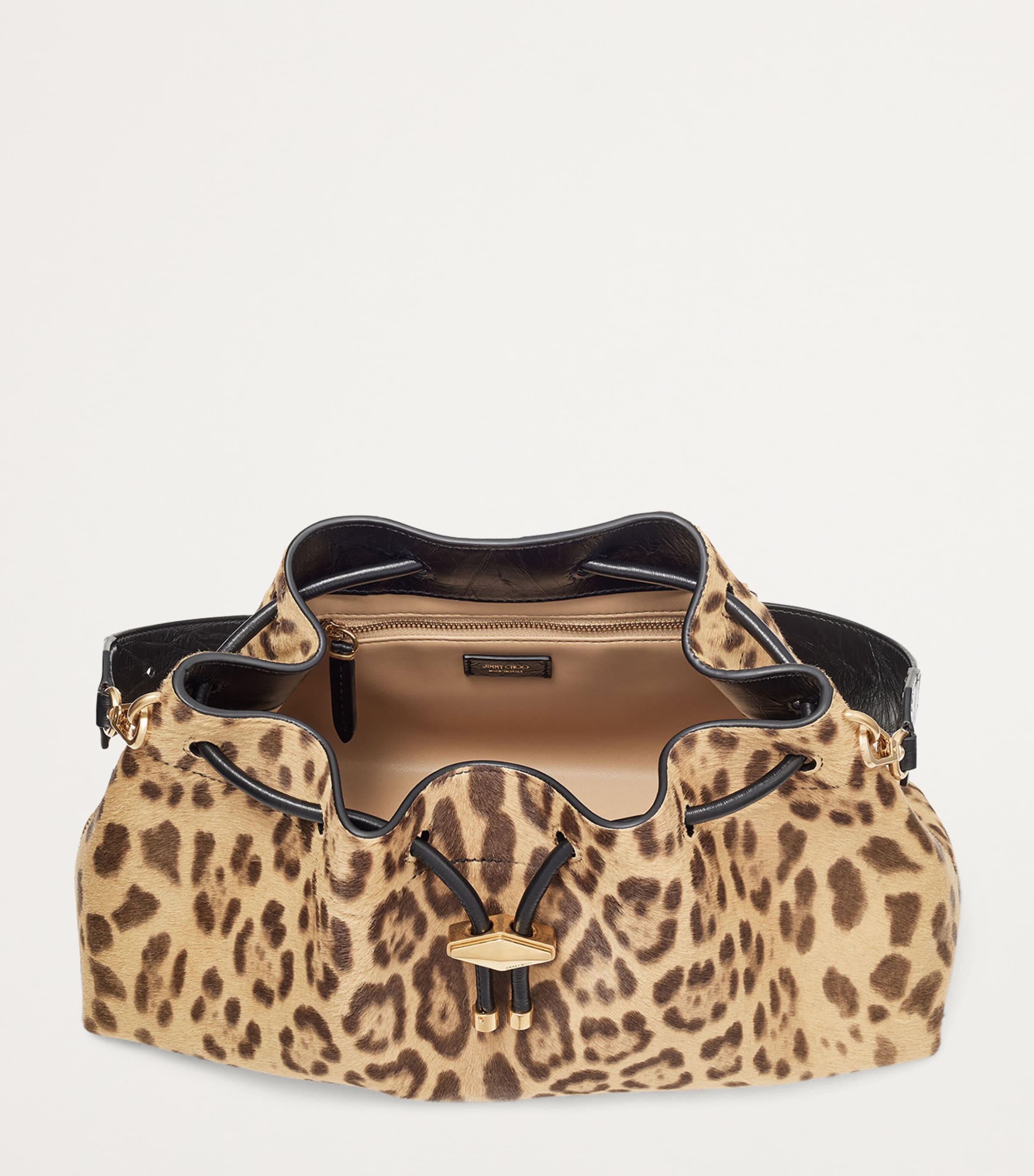 Medium Cinch Leopard Print Bucket Bag NATURAL/GOLD Image 2