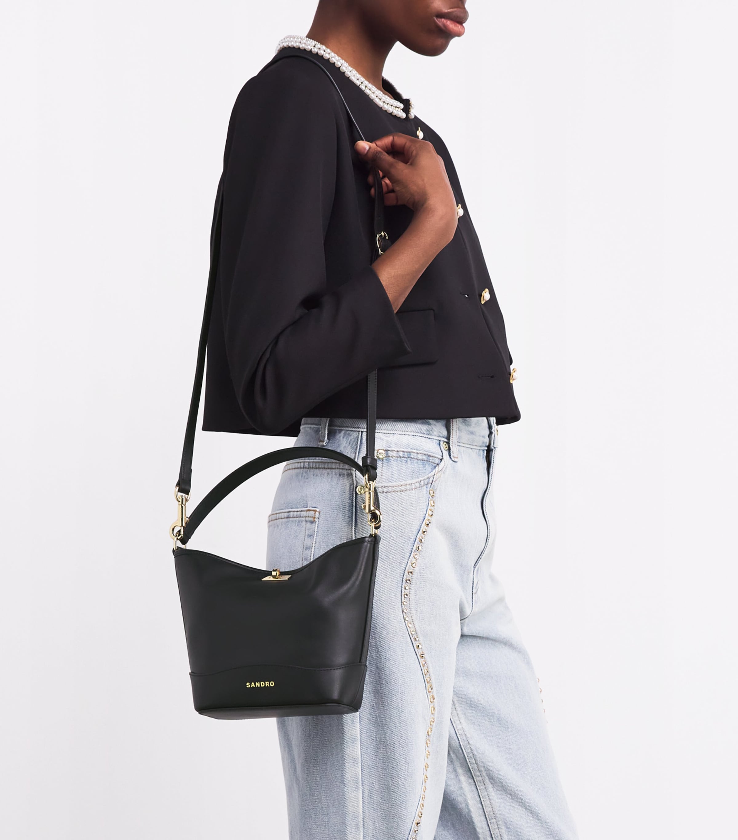 Leather Bucket Bag BLACK Image 2