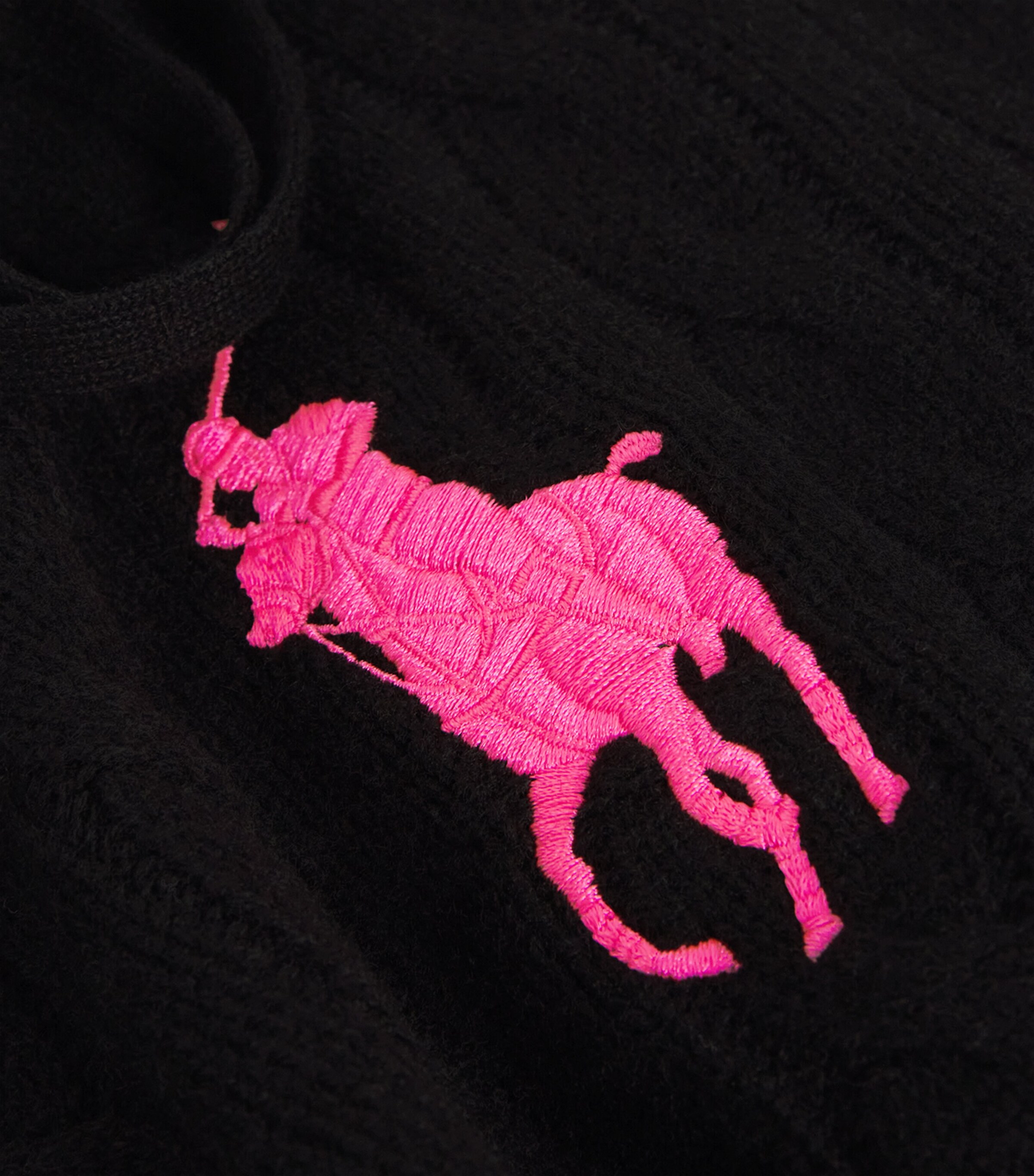 Polo Ralph Lauren Black Wool-Cashmere Cable-Knit Pink Pony Hoodie