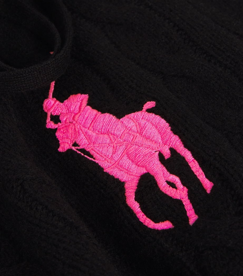 Wool-Cashmere Cable-Knit Pink Pony Hoodie POLO BLACK Image 5
