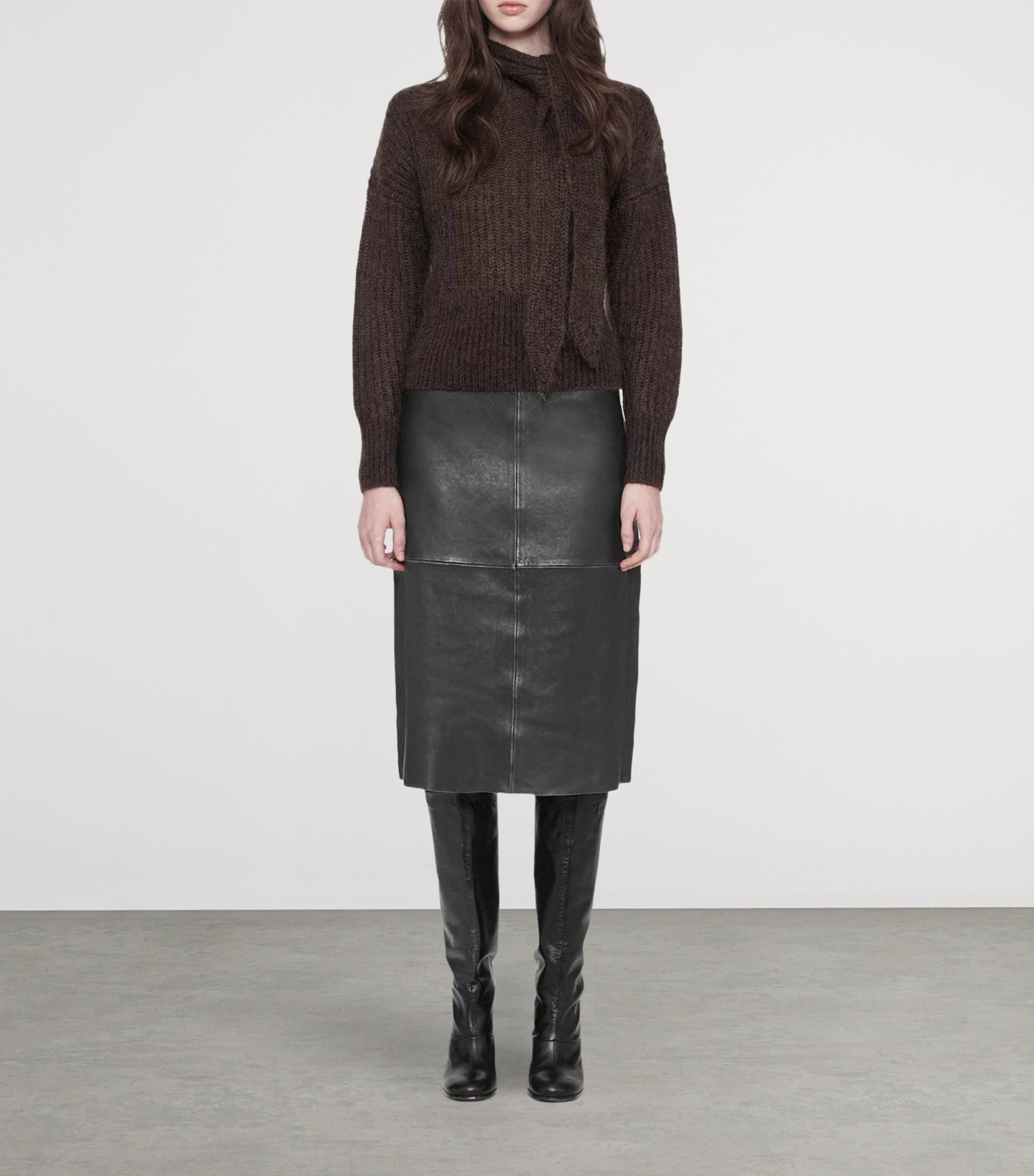 AllSaints Leather Olivia Midi Skirt Black/brown Image 2