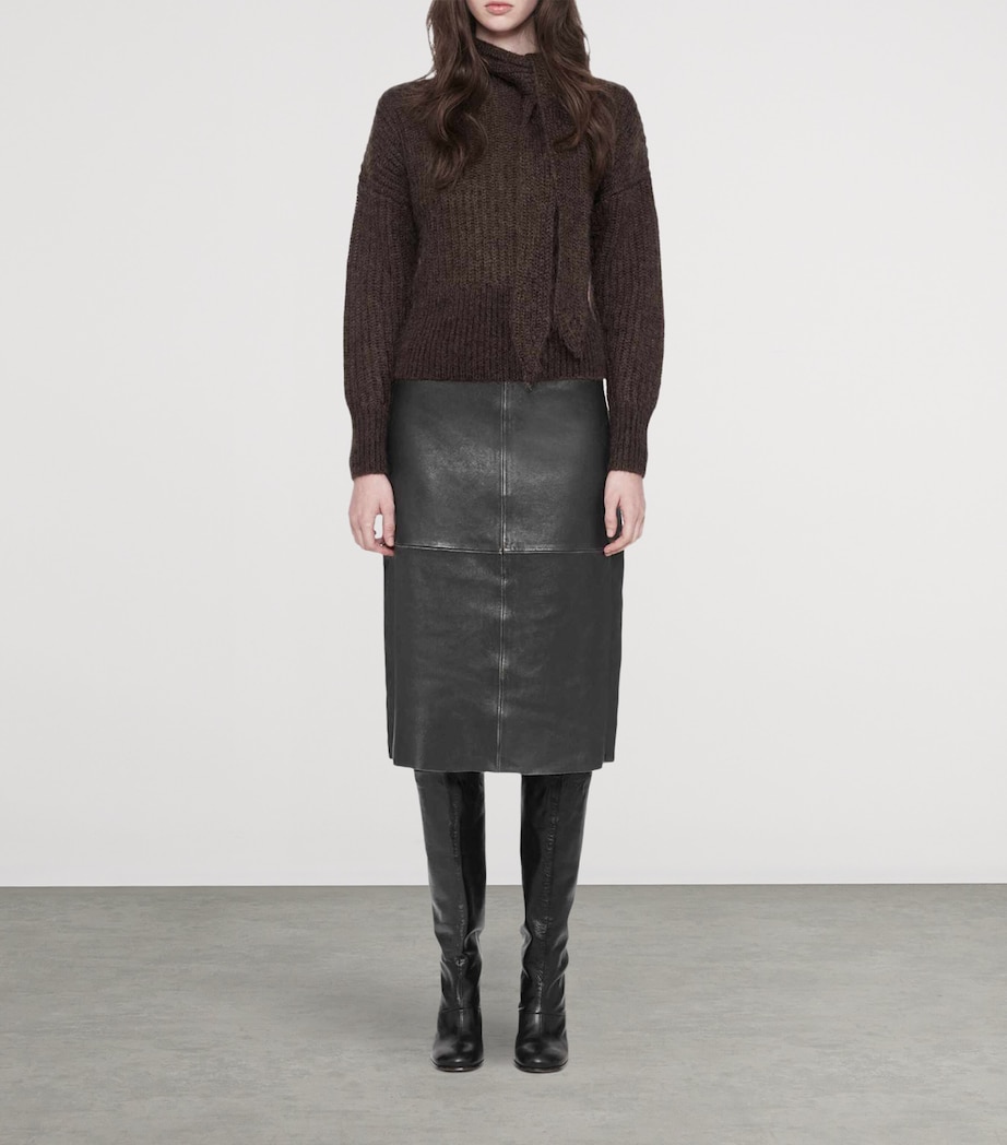 AllSaints Leather Olivia Midi Skirt Black/brown Image 2