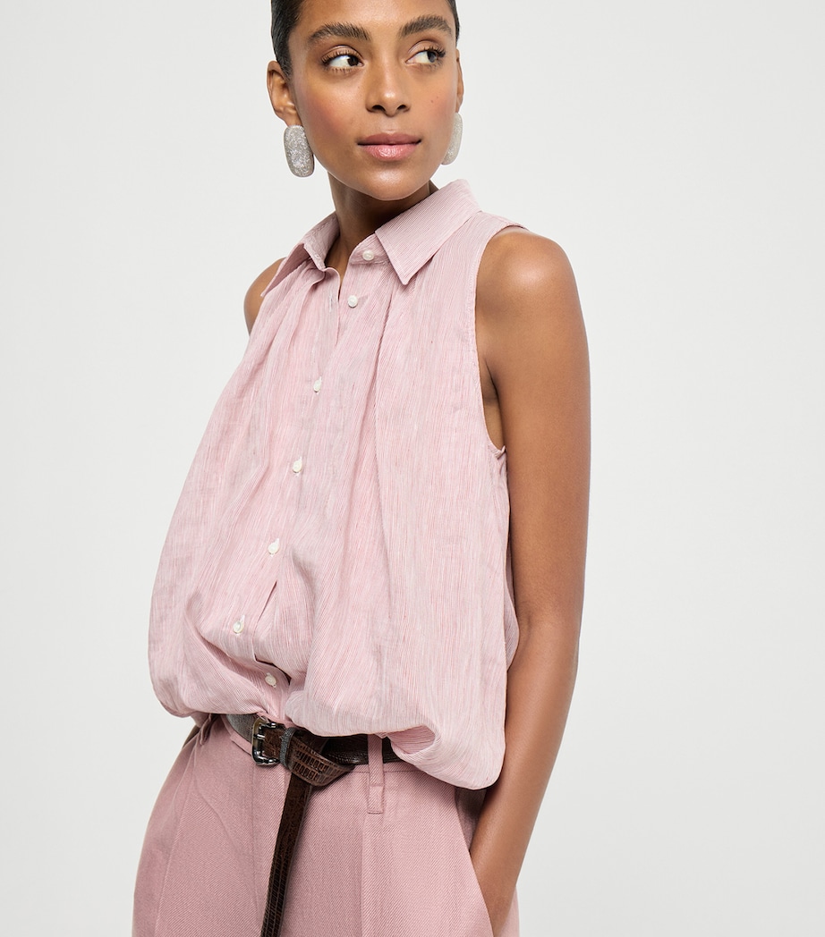 Brunello Cucinelli Womens Linen-Silk Stripe Sleeveless Shirt Image 3