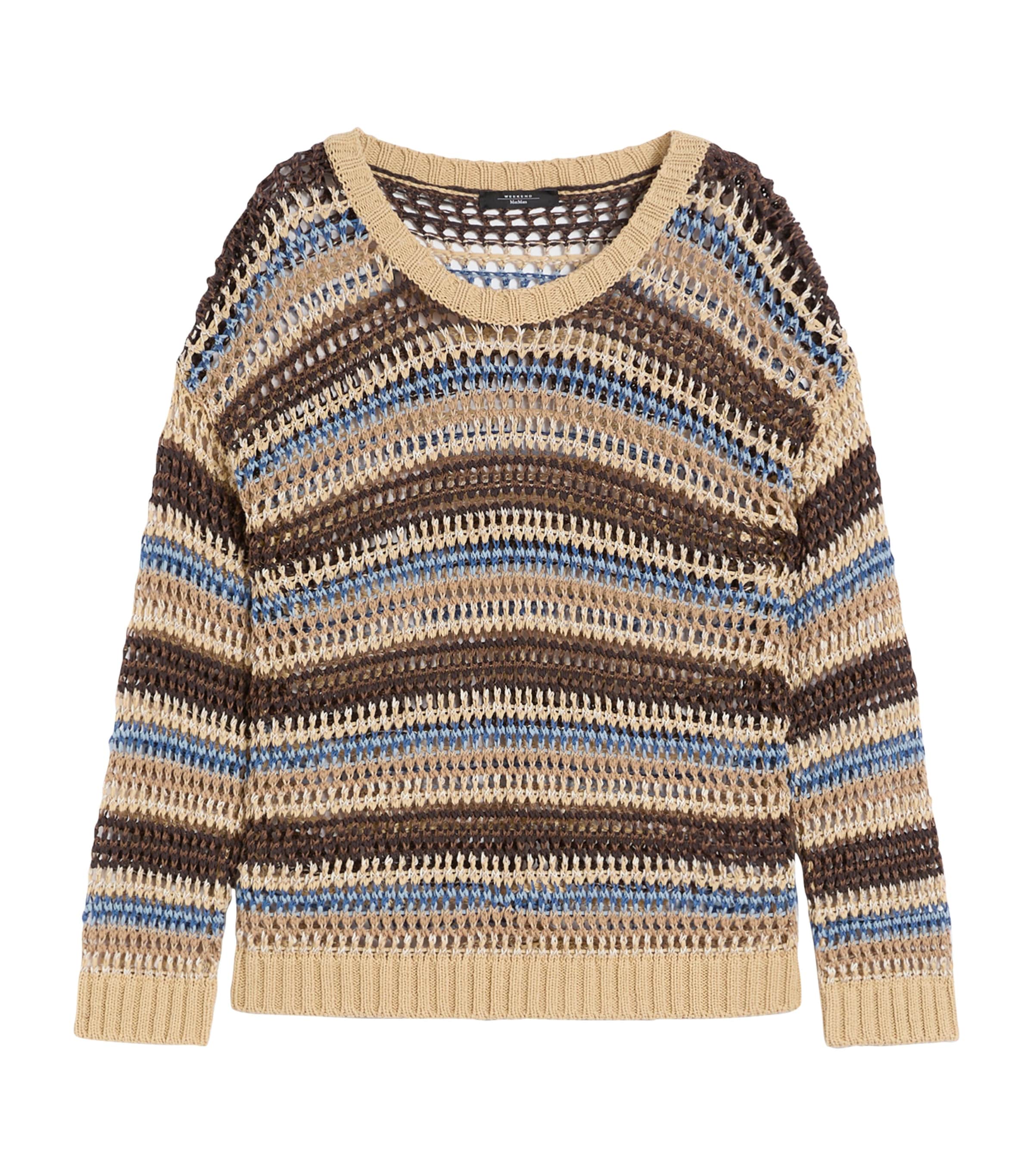 Weekend Max Mara Womens Linen-Blend Open-Knit Sweater Tobacco Image 1