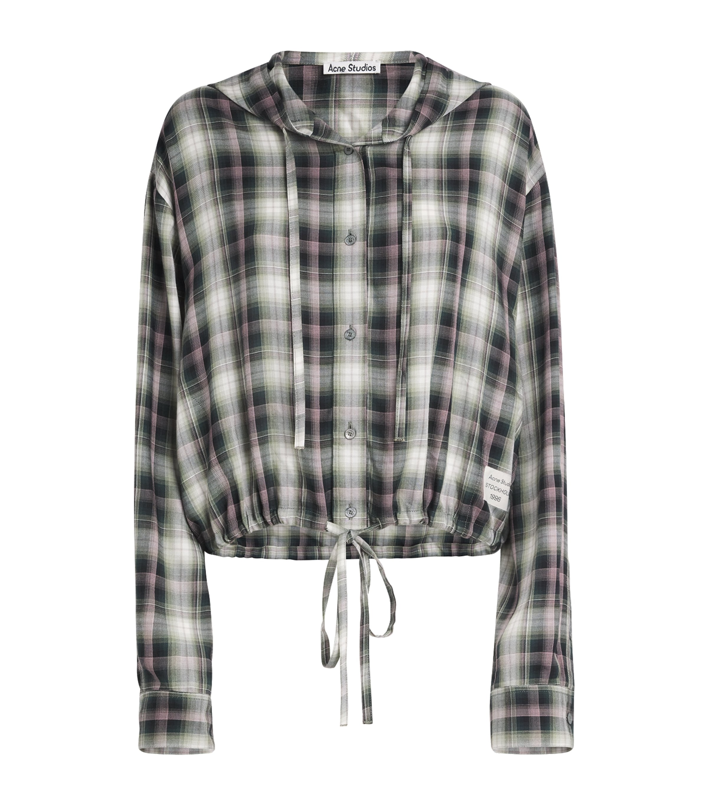 Acne Studios Womens Hooded Check Shirt Aig Black/green Image 1