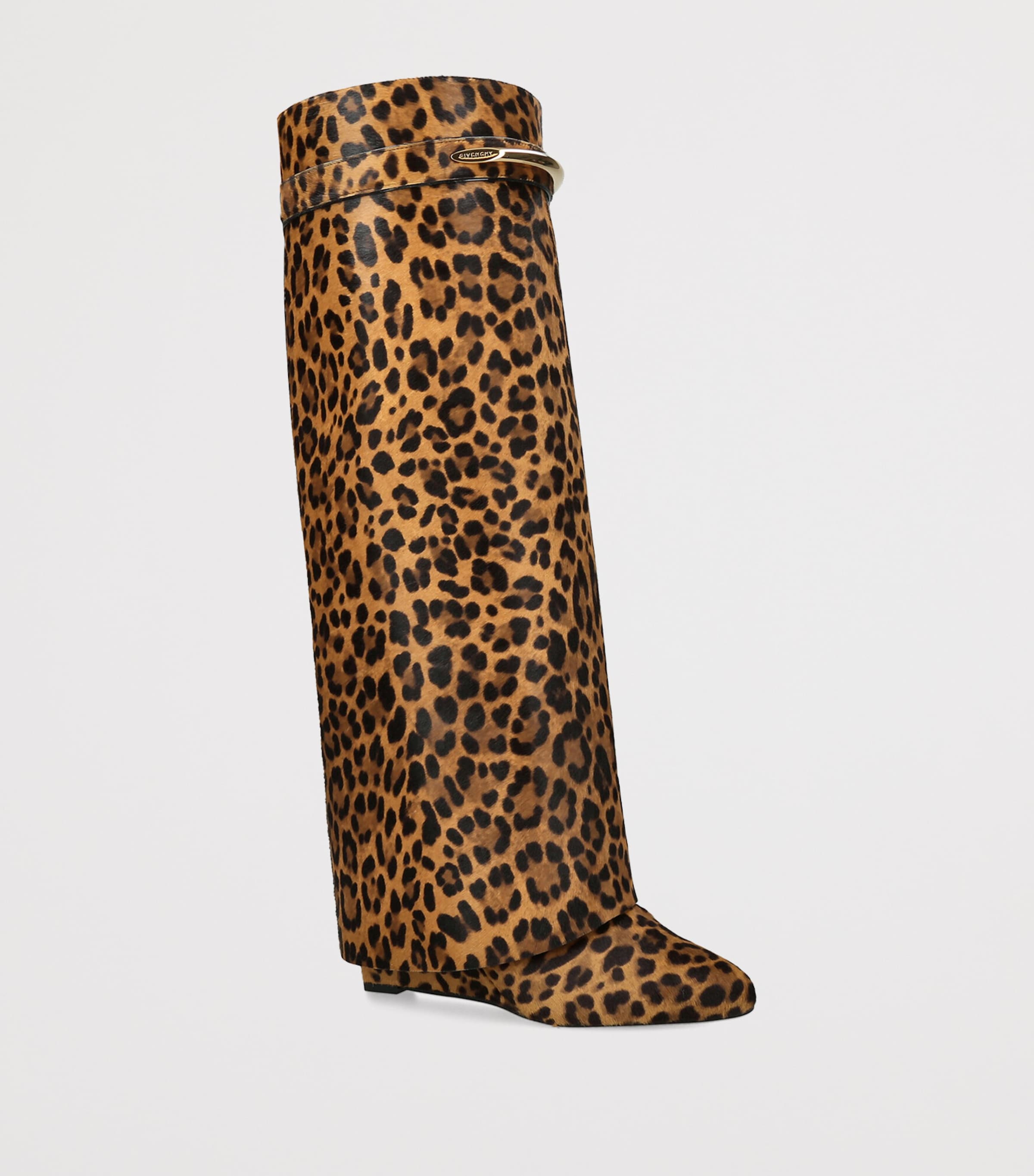 Givenchy Leopard-Print Shark Pinch Knee-High Boots 95 Blk/beige Image 2