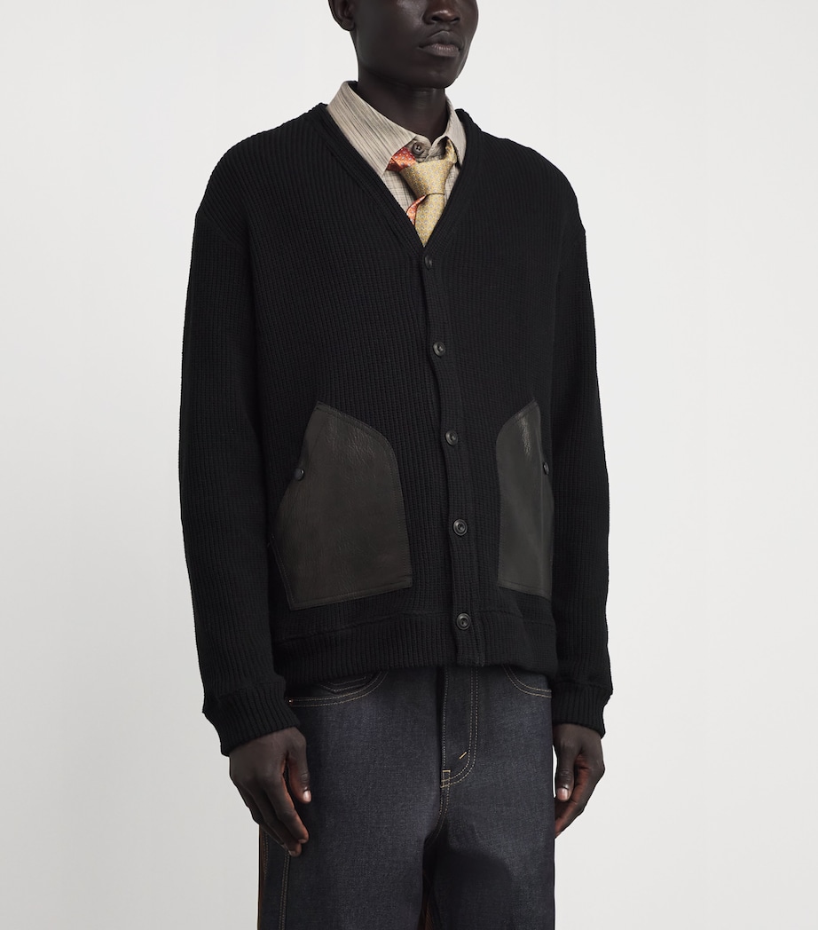 Cotton Leather-Pocket Cardigan BLACK X BLACK Image 3