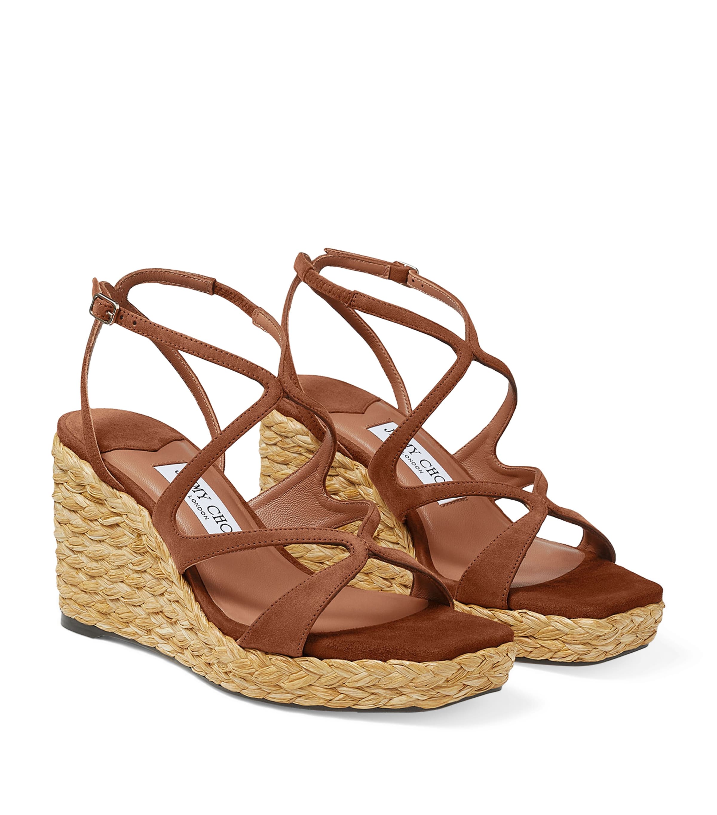 【JIMMY CHOO】AYLA WEDGED SANDALS Ayla 85|Black Nappa Leather Wedge| JIMMY CHOO