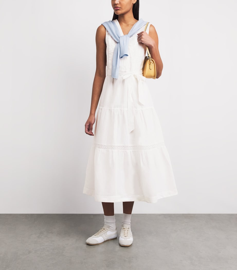 Claudie Pierlot Womens Cotton-Ramie Belted Midi Dress Ecru Image 2