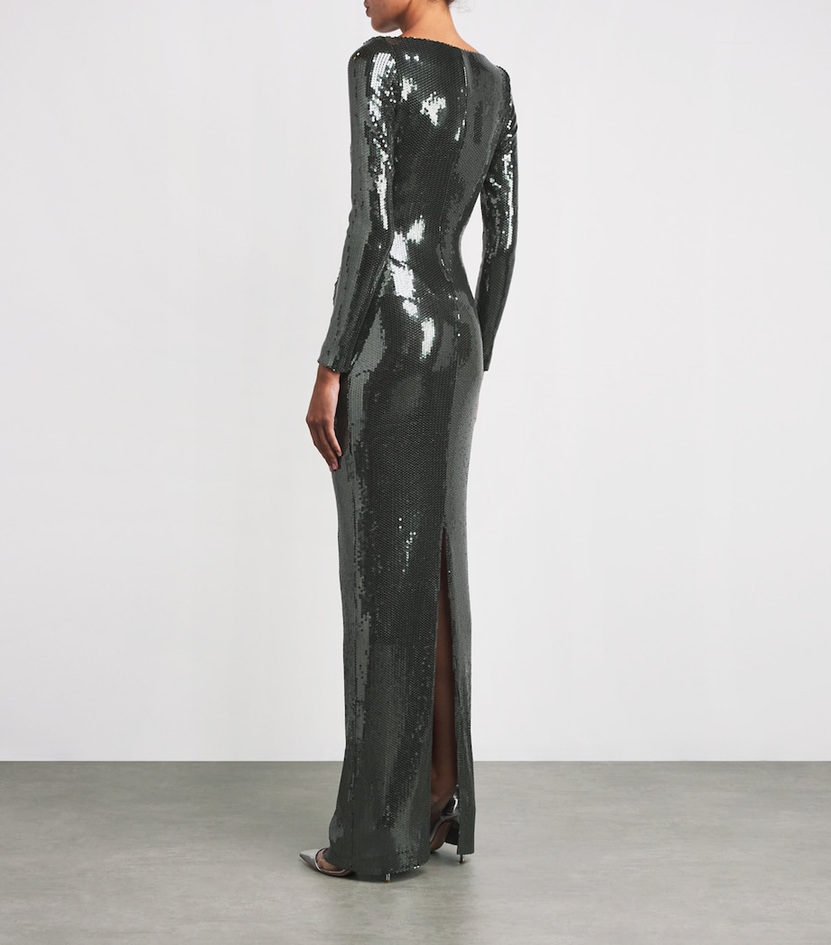 Sequin Drape-Detail Maxi Dress DARK OLIVE Image 3