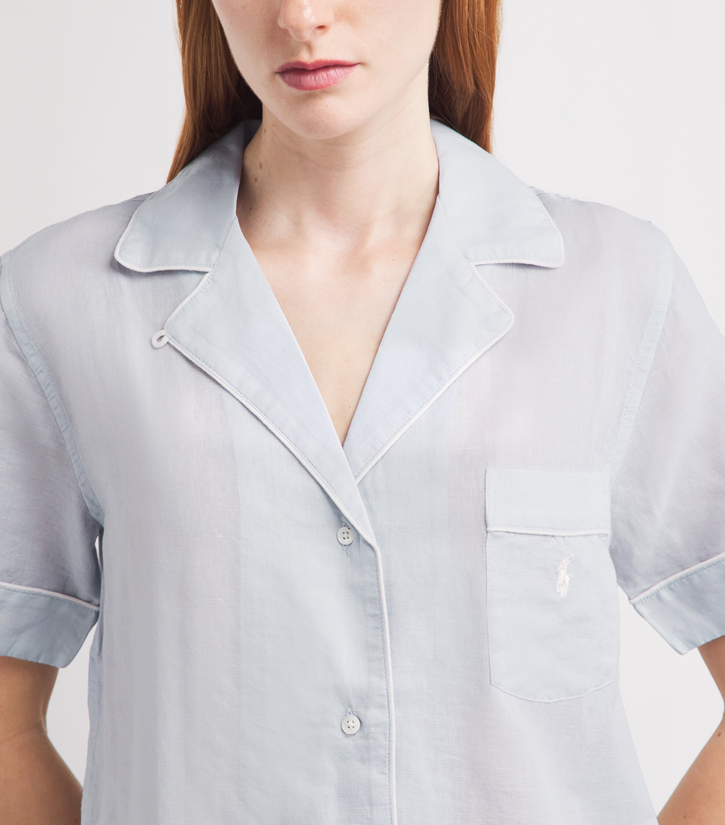 Polo Ralph Lauren Womens Linen-Cotton Short Pyjama Set Xenon Blue Image 5