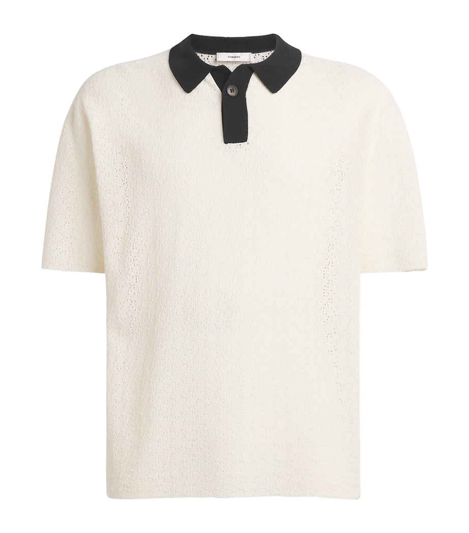 COMMAS Mens Cotton-Blend Pointelle Knit Polo Shirt Cream Image 1