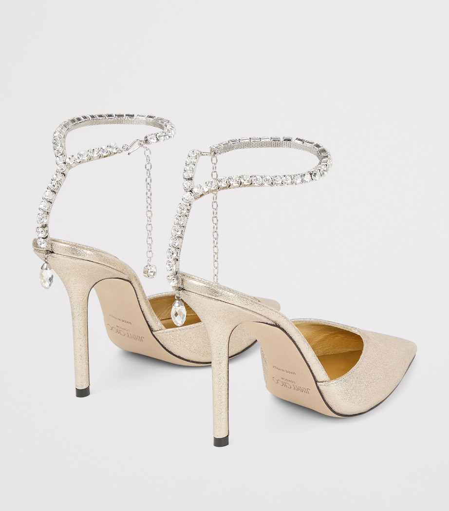 Jimmy Choo Saeda 100 Satin Pumps Platinum/crystal Image 3