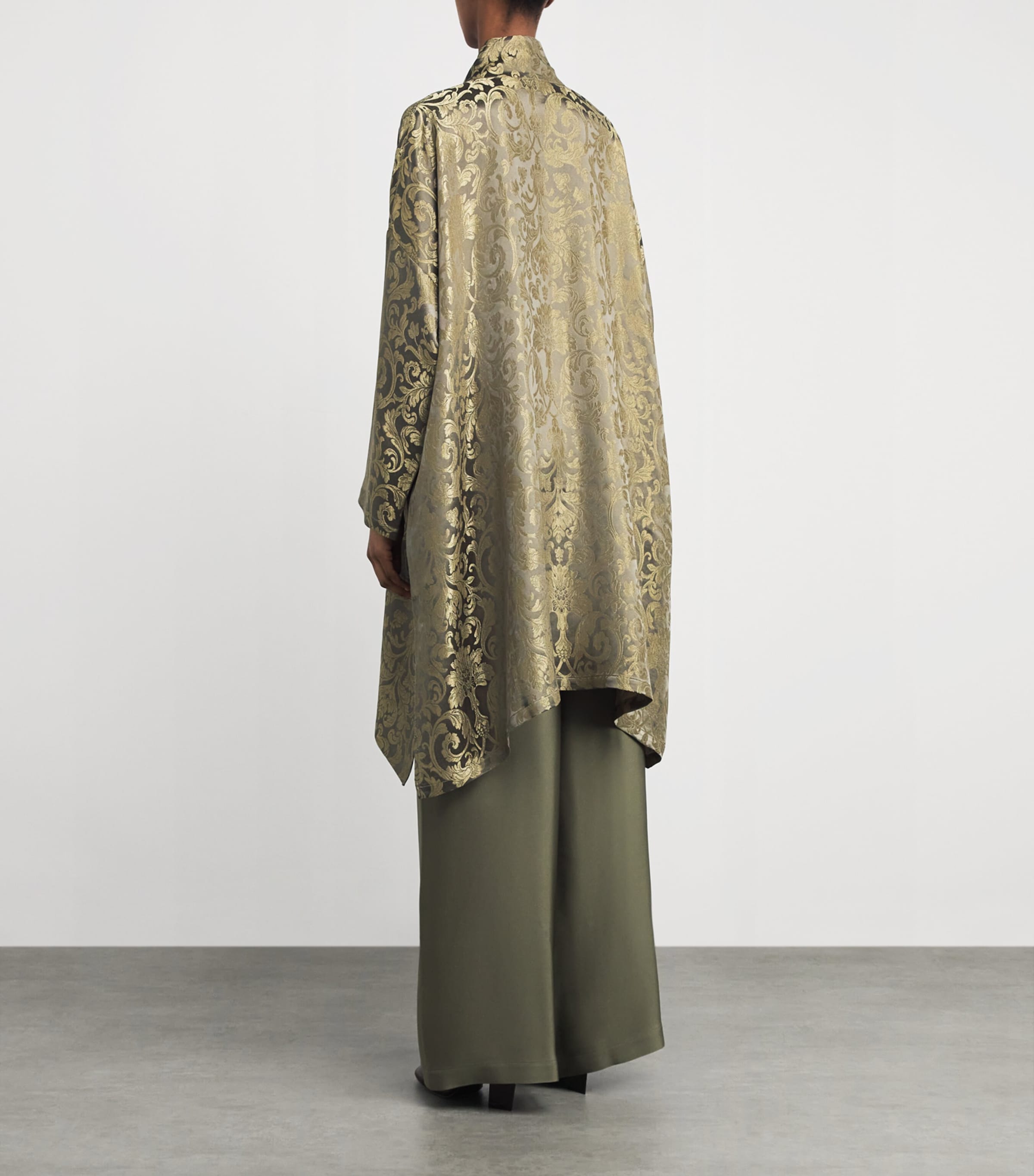 Metallic Jacquard Longline Shirt OLIVDARK Image 3