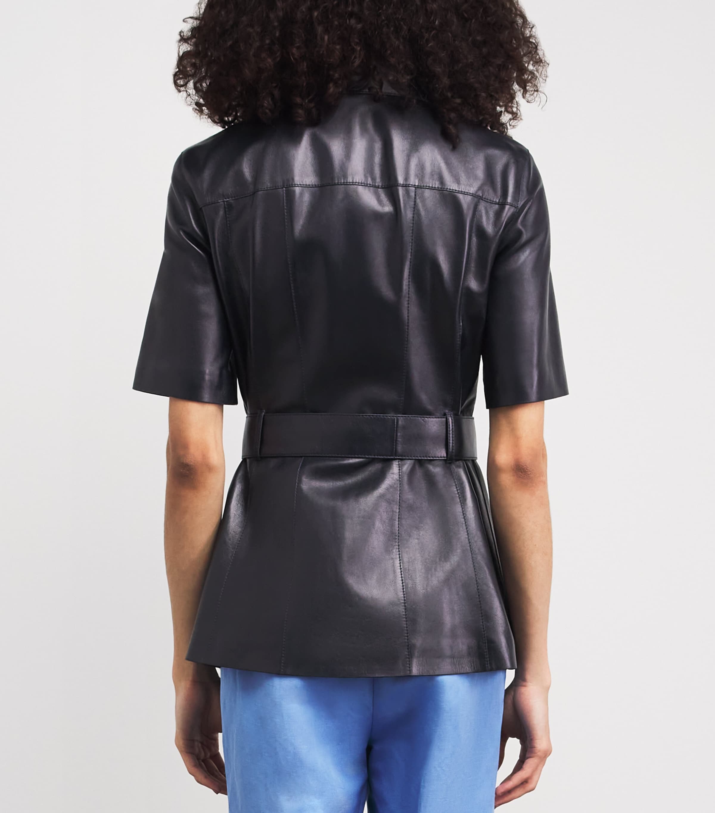 Lafayette 148 Womens Leather Belted Jacket Ink Ink Image 5