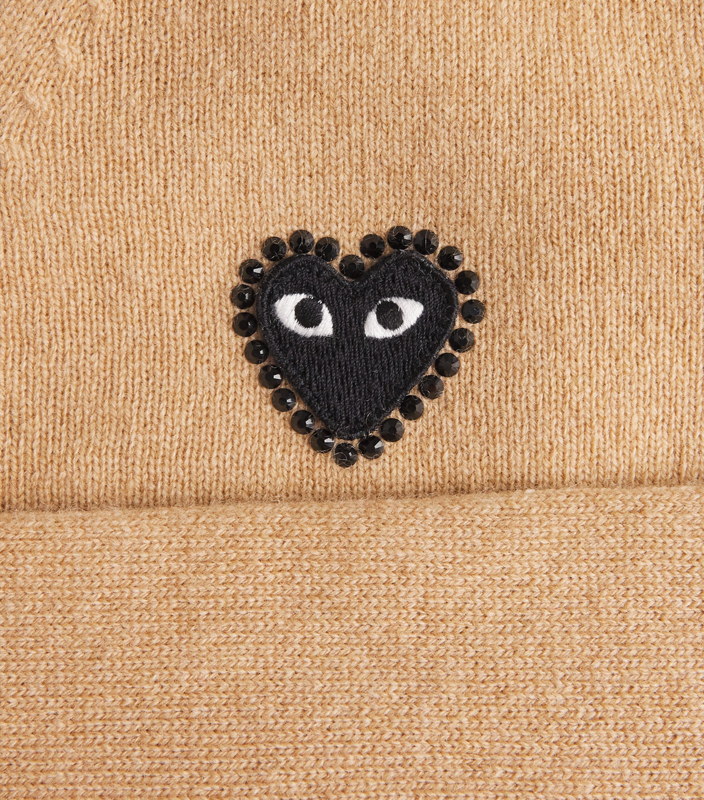 Comme Des Garçons Mens Wool Rhinestone Heart Logo Cardigan Beige Image 6