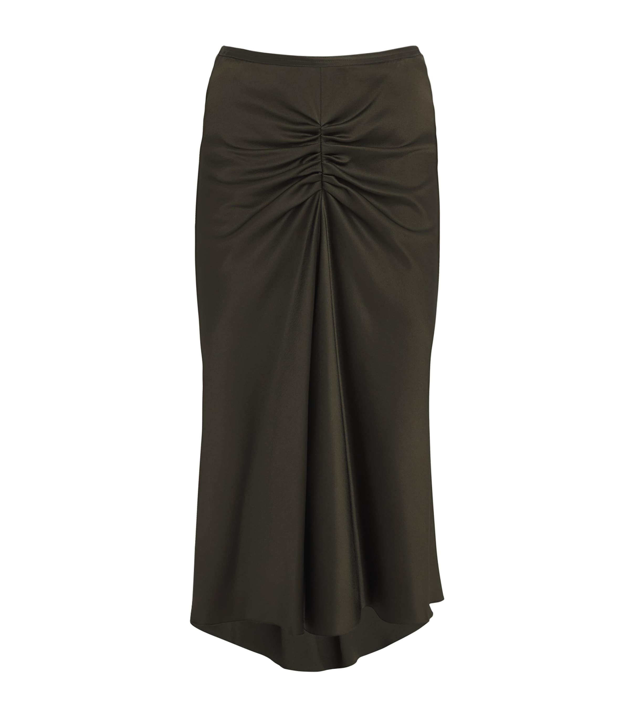Victoria Beckham Midi Skirt With Asymmetric Hem And Ruched Detail In Green