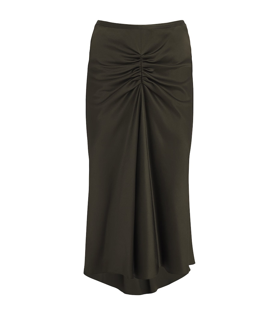 Satin Gathered Waist Midi Skirt 2706 DARK OLIVE Image 1