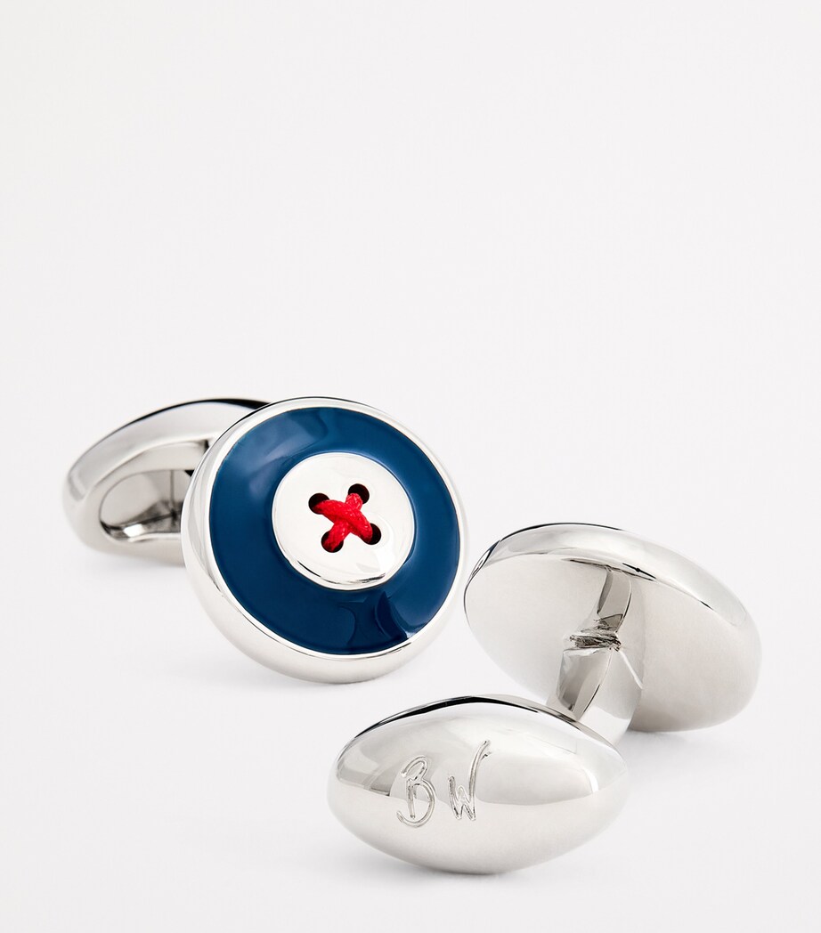 Babette Wasserman Enamel Thread-Detail Round Cufflinks Blue Image 6