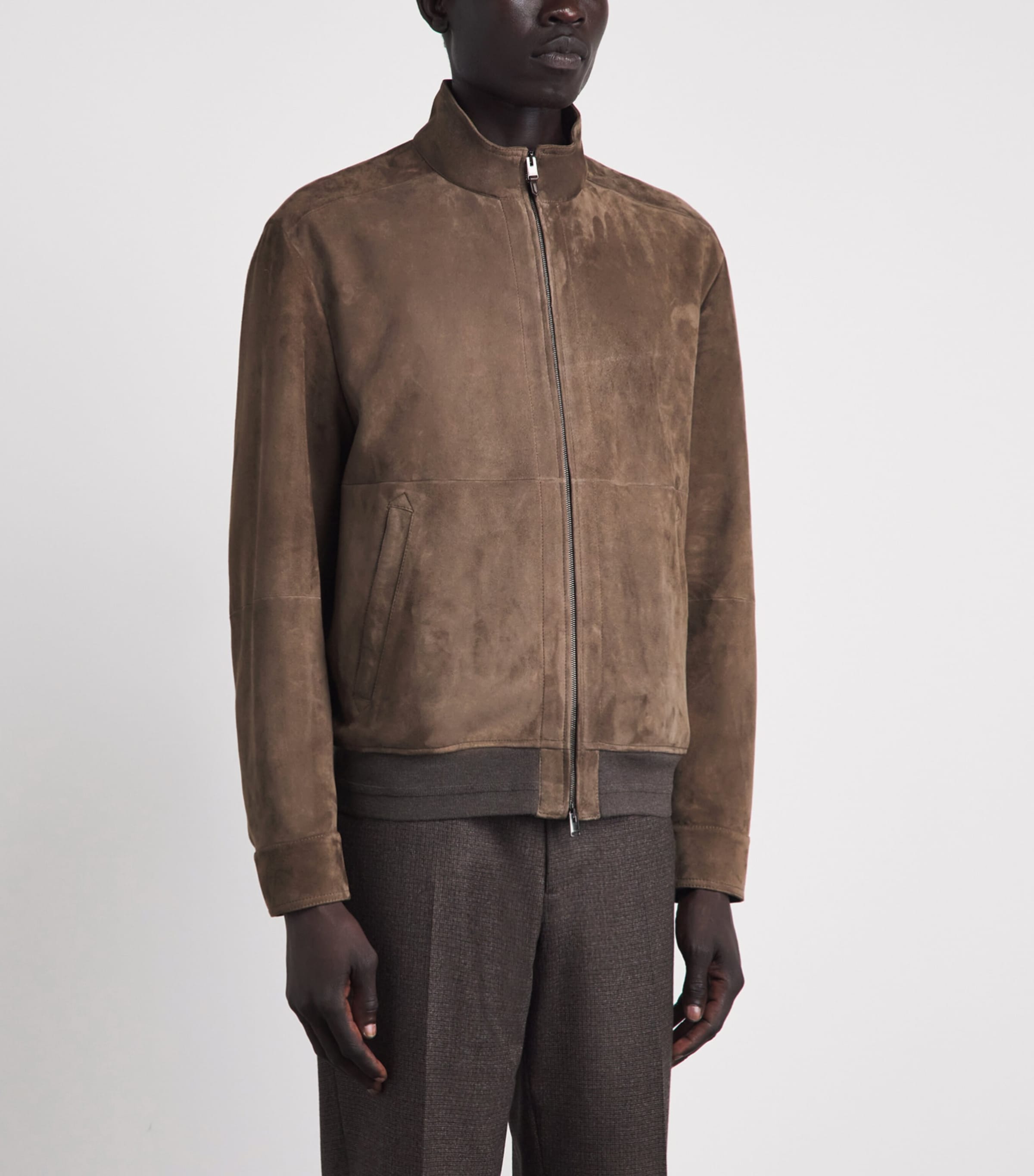 Canali Mens Lamb Suede Bomber Jacket Brown Image 4