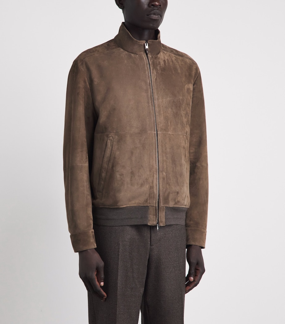 Canali Mens Lamb Suede Bomber Jacket Brown Image 4