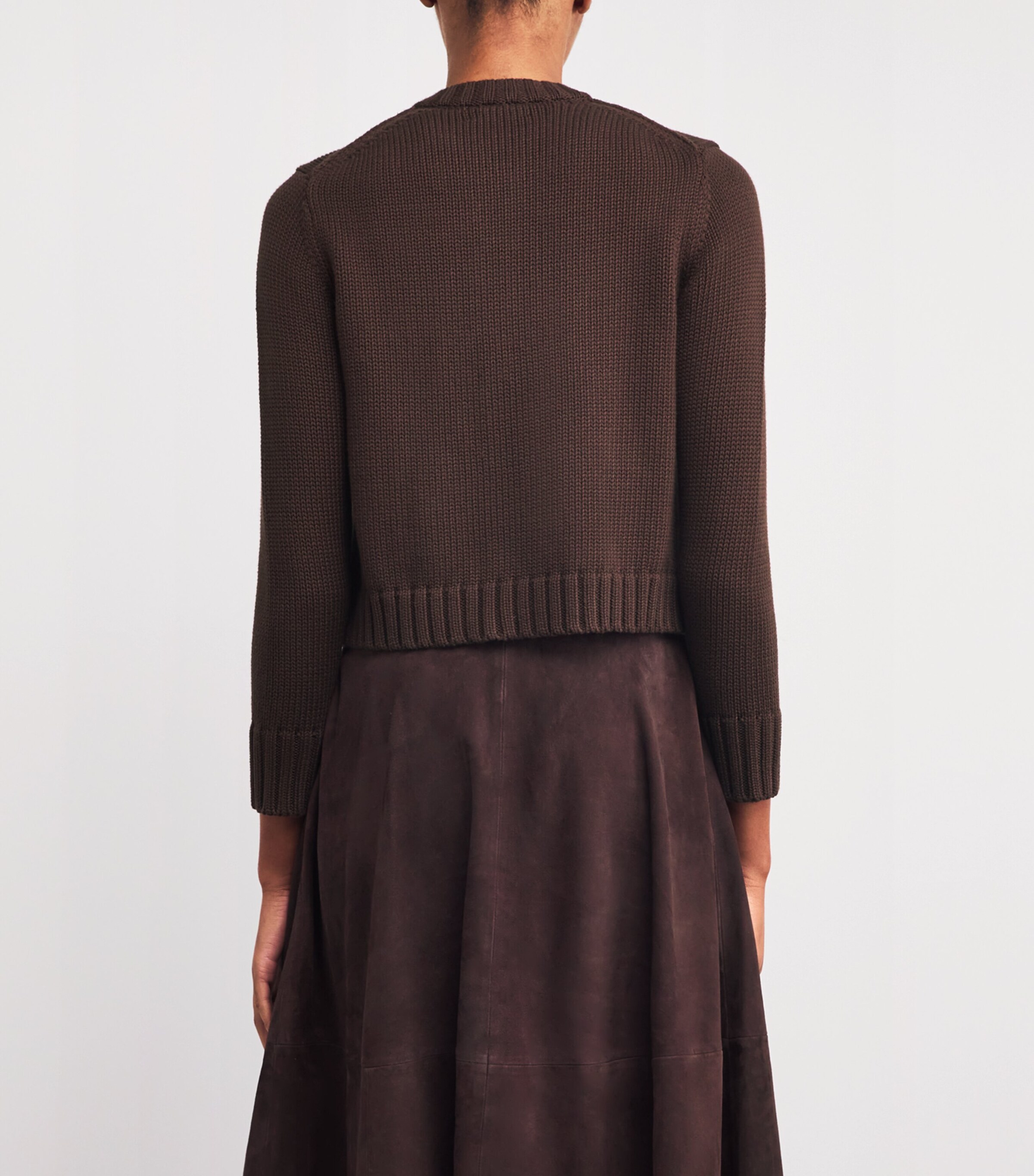 ME+EM Womens Cotton Cropped Cardigan Warm Chocolate Image 4