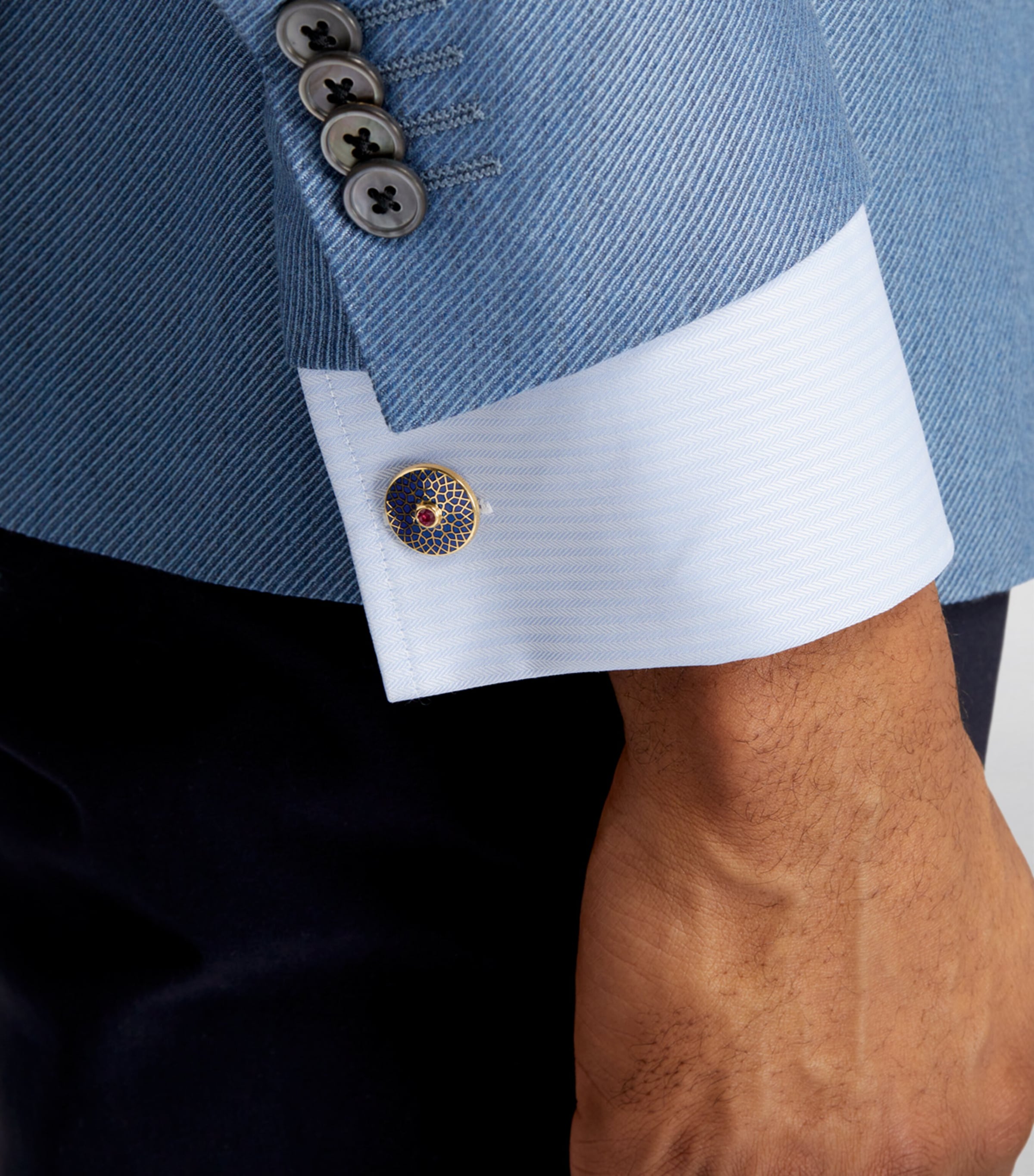 Yellow Gold and Ruby Patterned Cufflinks GOLD Image 4