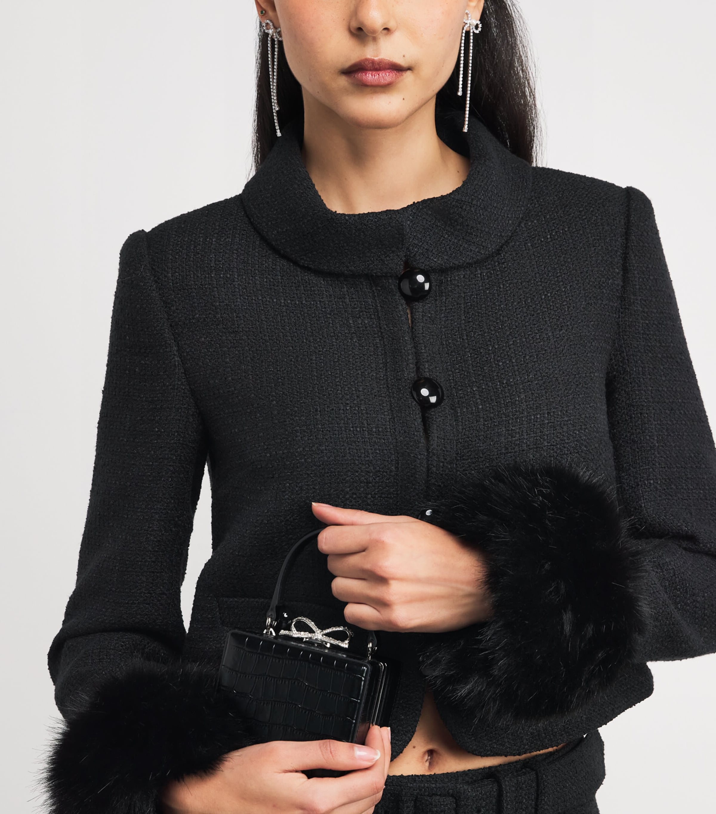 Faux Fur Bouclé Blazer BLACK Image 6