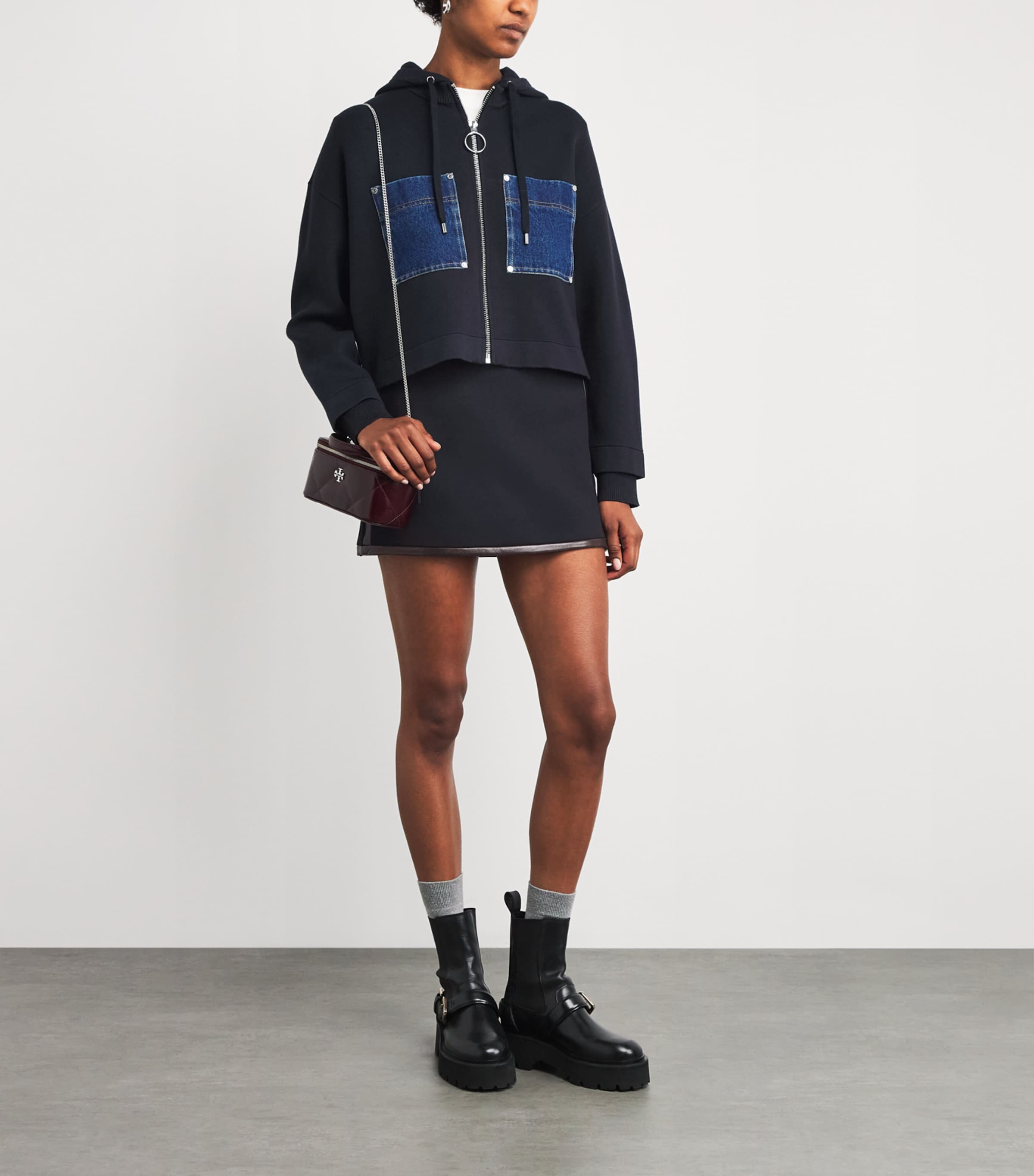 Leather-Detail Mini Skirt NAVY BLUE Image 2