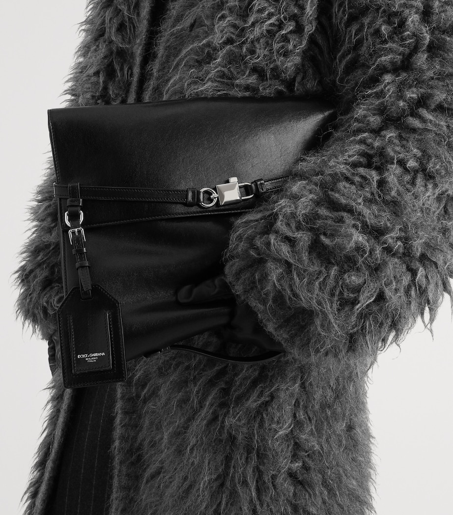 Dolce&Gabbana Leather Clip-Lock Messenger Bag Black Image 2