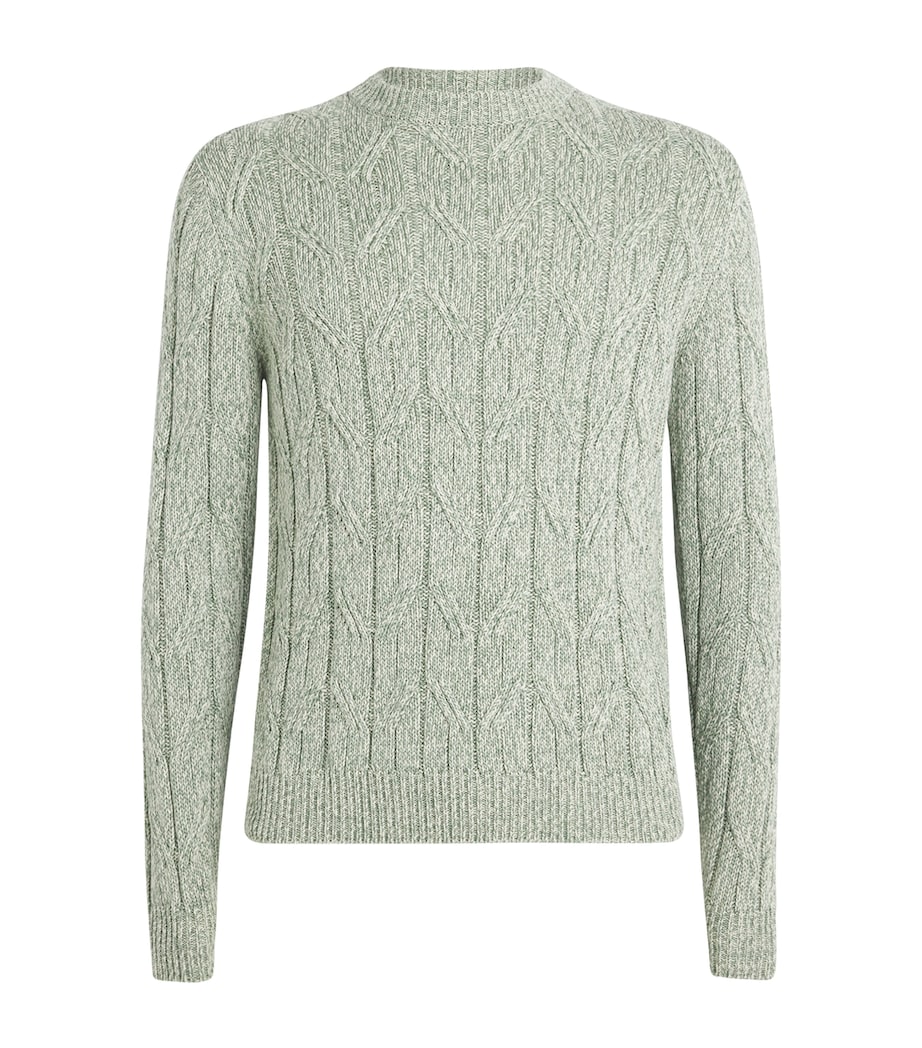 Green Cashmere-Silk-Blend Cable-Knit Sweater - Image 1