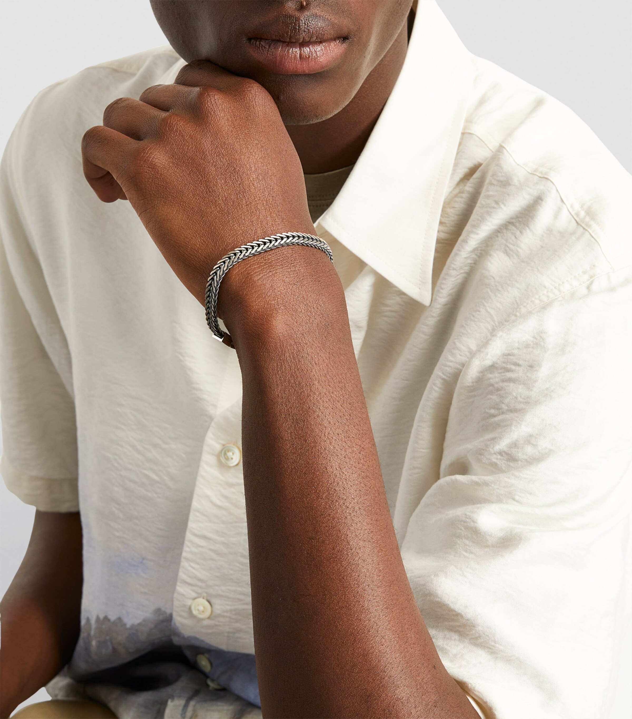 Tateossian Sterling Silver Herringbone Chain Bracelet | Harrods UK