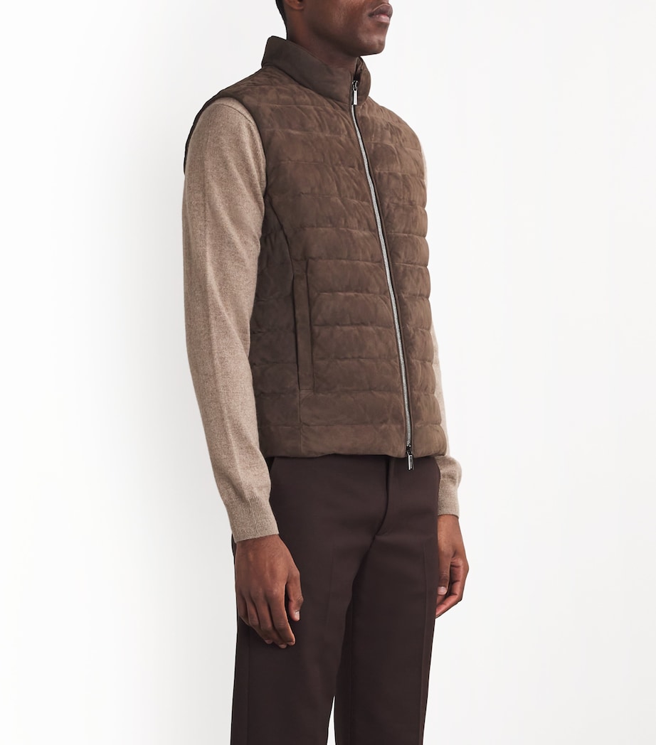 Moorer Mens Suede Down Gilet Fumo Image 3