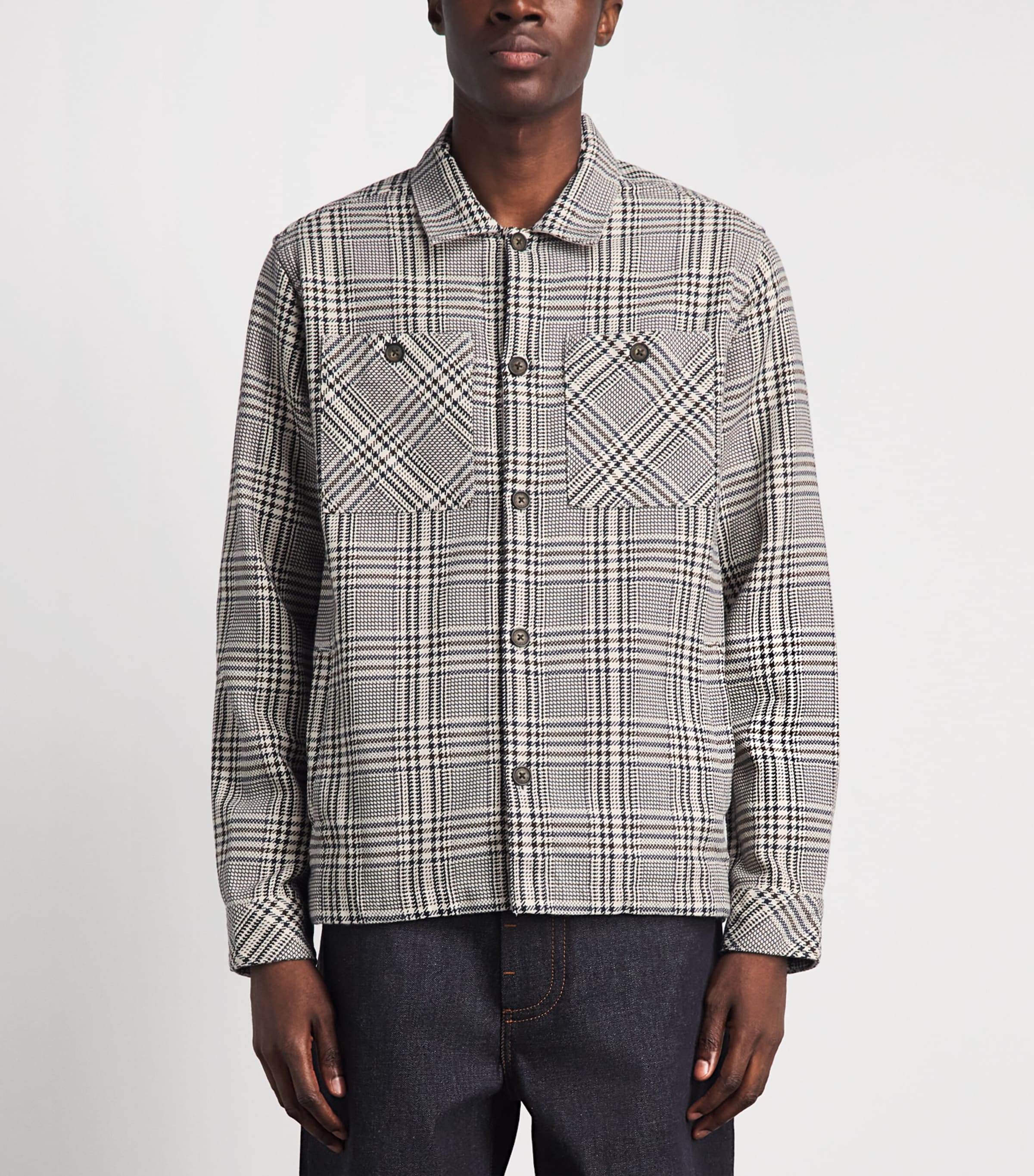 Barbour Mens Cotton Houndstooth Alderney Overshirt Whisper White Image 4