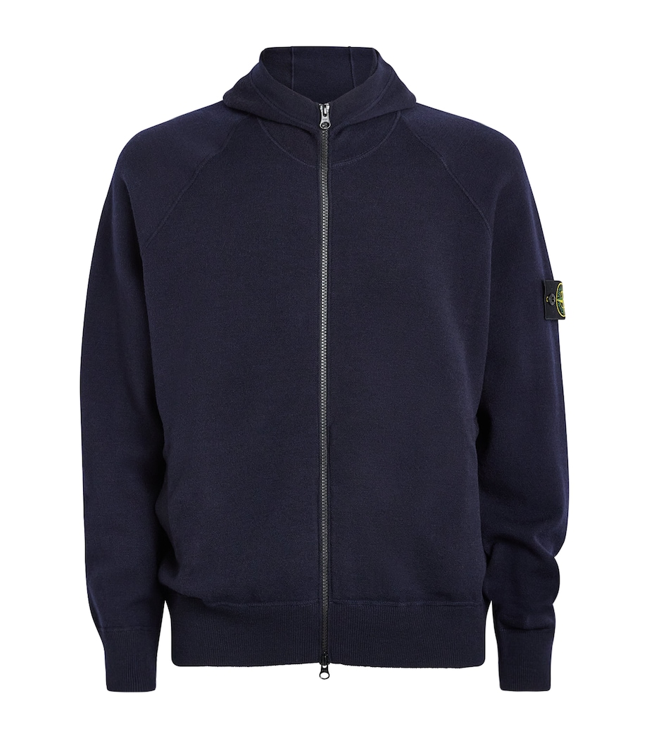 Stone Island Mens Virgin Wool-Blend Zip-Up Hoodie Image 1