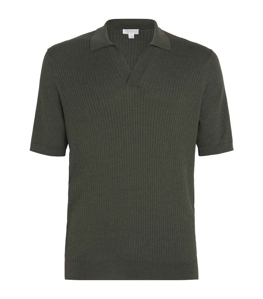 Silk-Cotton Rib-Knit Polo Shirt GNIJ-DUSK GREEN Image 1