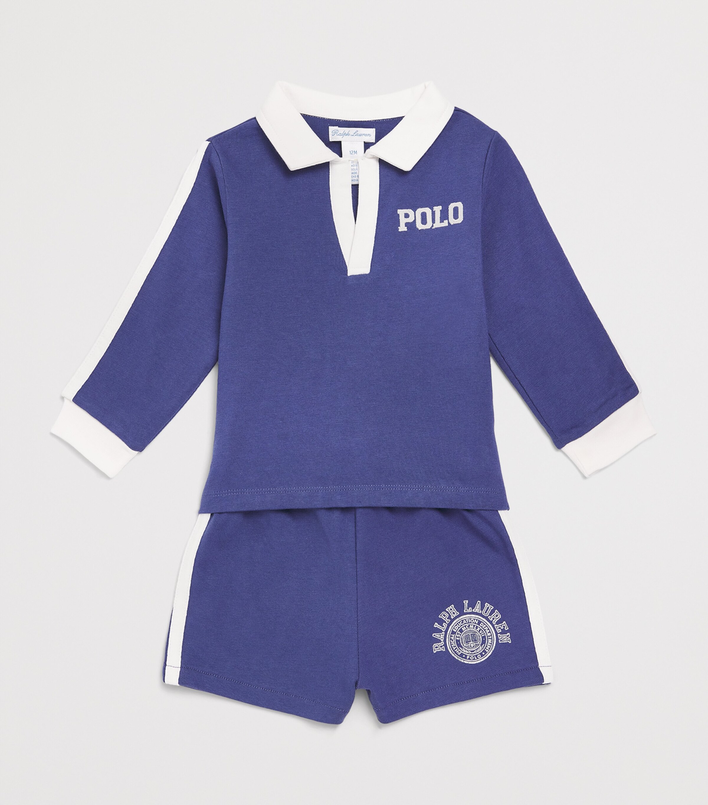 Ralph Lauren Kids Cotton Varsity Polo Shirt and Shorts Set (3-12 Months) Classic Blue Image 3